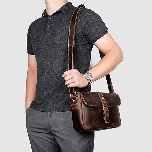 Miniatura 2 de YOGCI Bolso bandolera de cuero pequeño Satcel bolsa de hombro Crossbody para tablet iPad de 10 pulgadas marrón
