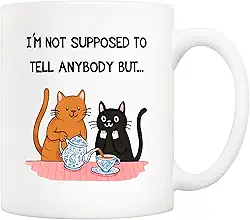 5Aup Caneca Cat Lover 'Secret Keeper' - Caneca de café de cerâmica engraçada de 325 ml com design 'I Can't Tell Anyone' - perfeita para melhores amigas, mulheres, gatinhas e amantes de fofocas