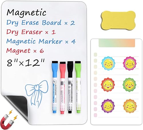 1 hoja magnética pequeña de borrado en seco para refrigerador, pizarra blanca de refrigerador de 12 x 8 pulgadas con tecnología resistente a las