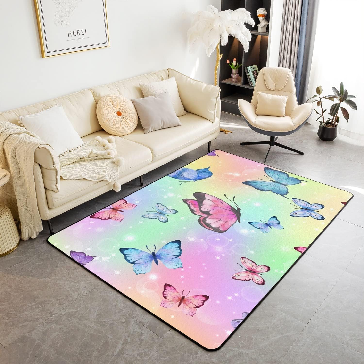 Tapis de salon papillon lavable pour créer un coin de jeu sécurisé et doux dans la maison