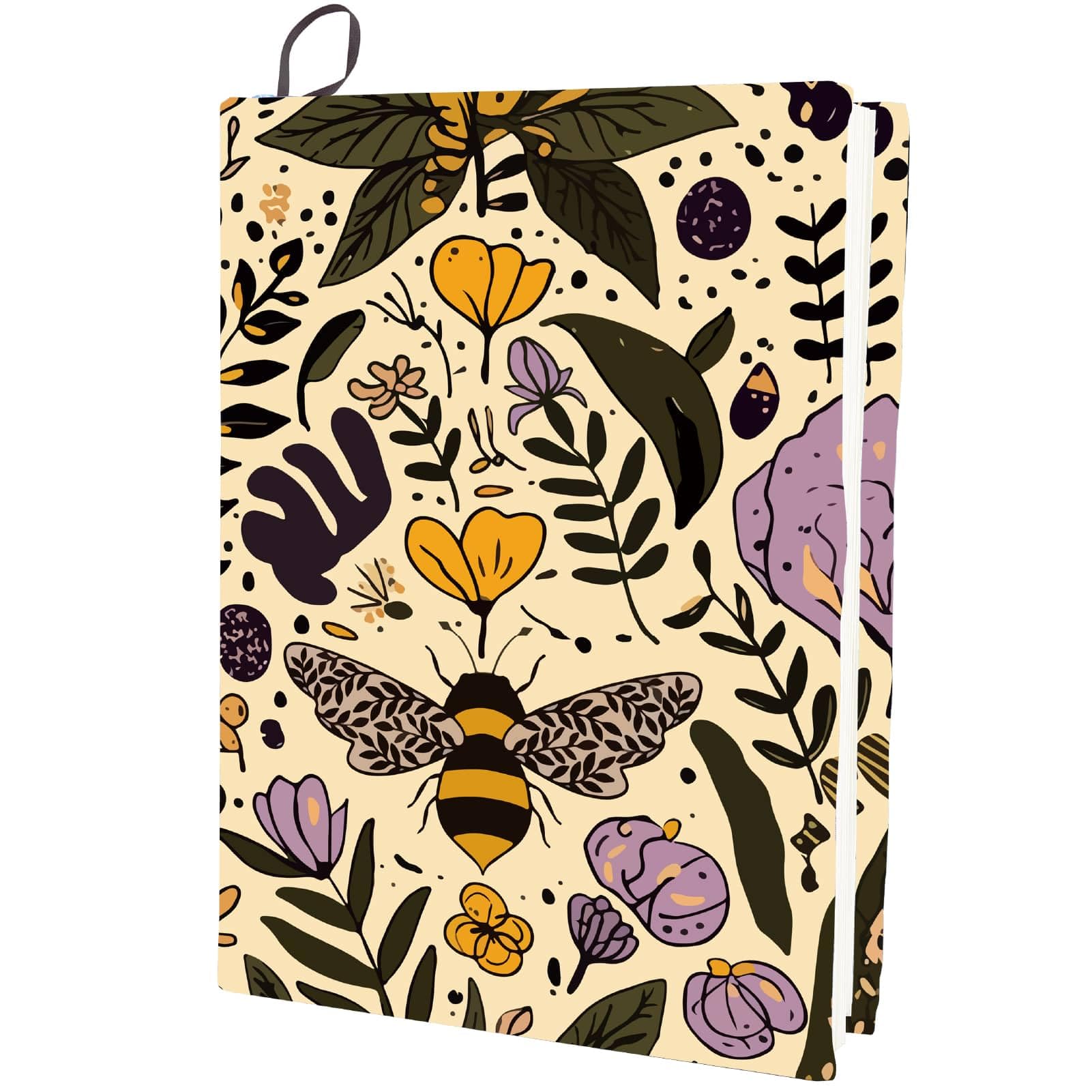 CRASPIRE Bee Stretchable Book Cover Spring Flower Leaves Elastic Fabric Cloth Book Sleeve Washable Reusable Large Books Wraps Covers Suitable for Most Hardcover Books Notebook