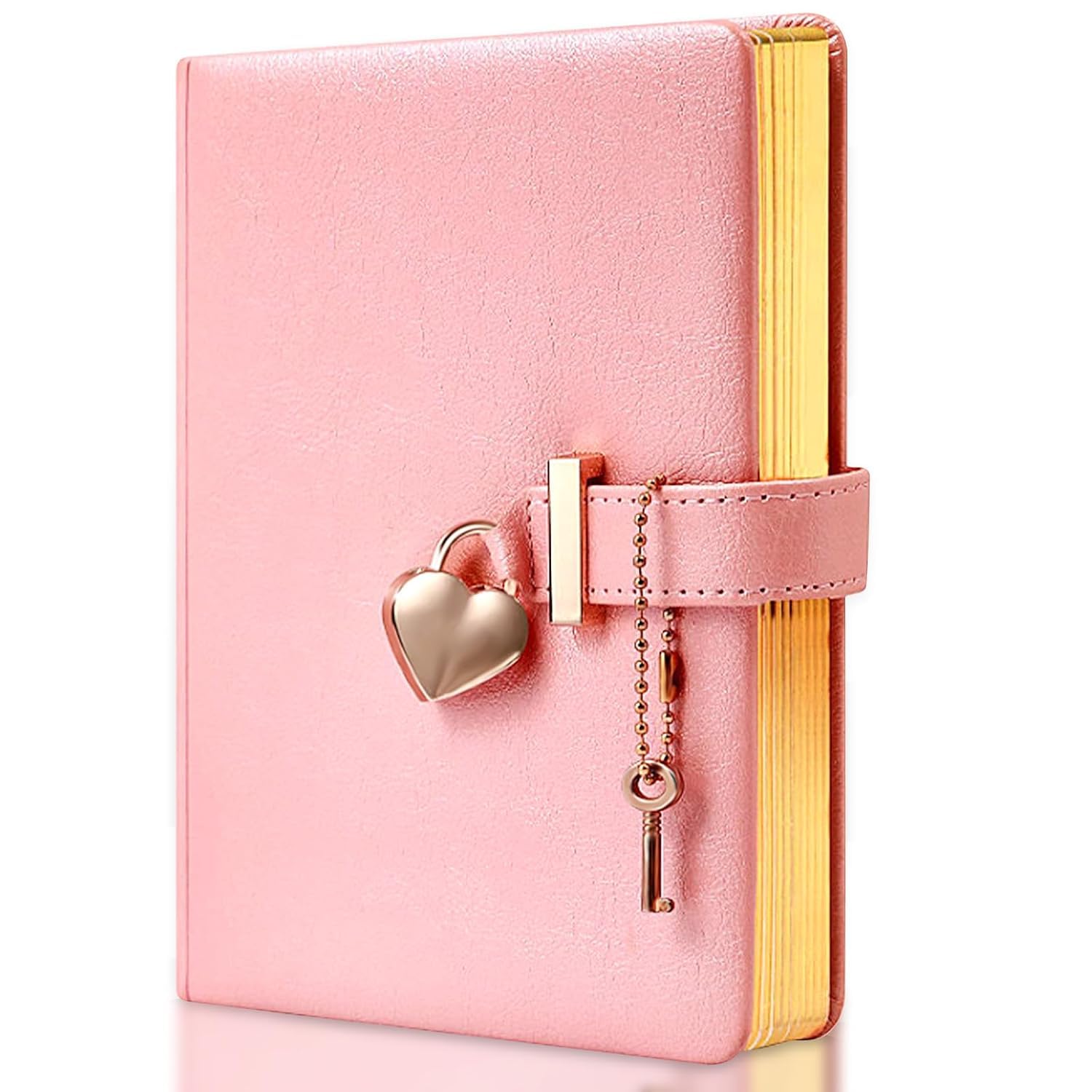 Diary with Heart Shaped Lock PU Leather Cover B6 Pink Journal Personal Notebook with Key for Girl Women Writing School Travel Work Planner Organizer Secret Notebook, Ideas Gift for Birthday Graduation