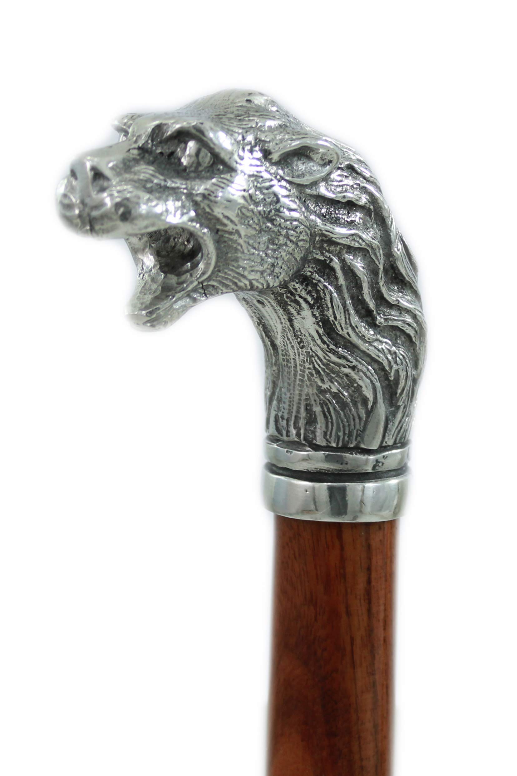 Bastón de paseo CAVAGNINI madera y peltre puro león elegante para ancianos ceremonia (- Santos)