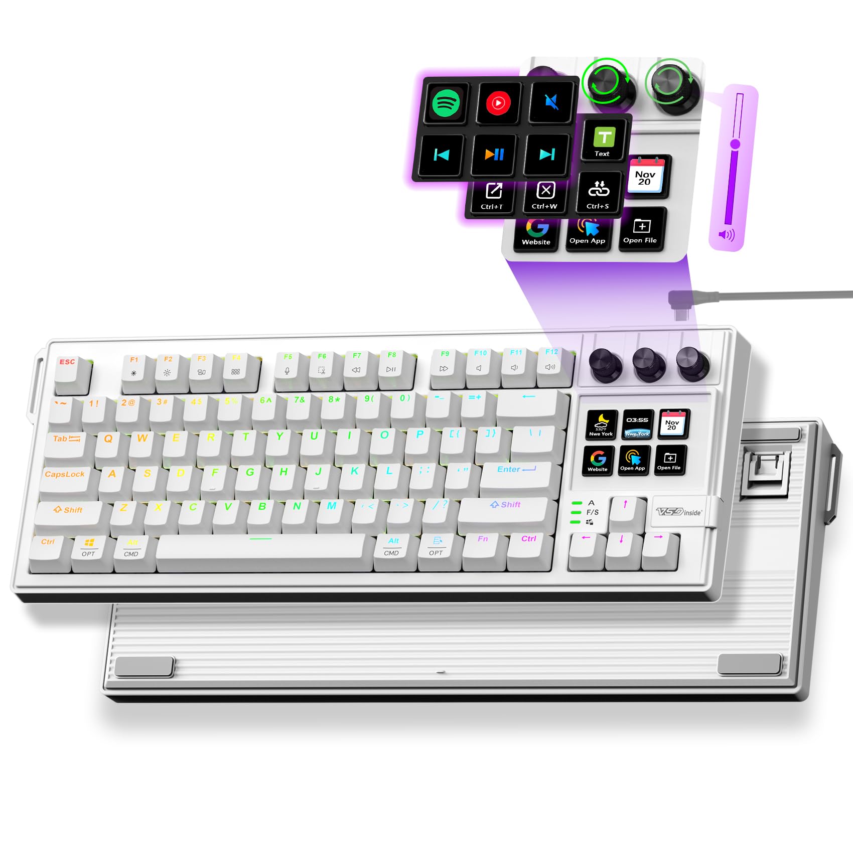 Clavier mécanique avec deck contrôleur de flux, pavé macro avec touches et boutons LCD personnalisables, clavier de raccourci de jeu, remplaçable à chaud, rétroéclairage RVB, pour PC Mac
