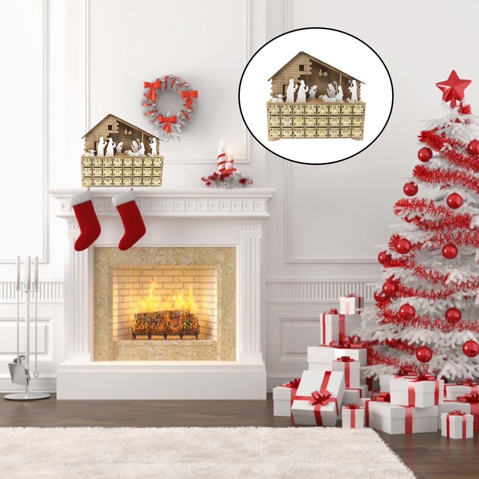Juego de 2 calendarios de Adviento de Navidad con 24 cajones, decoración de calendario de cuenta regresiva