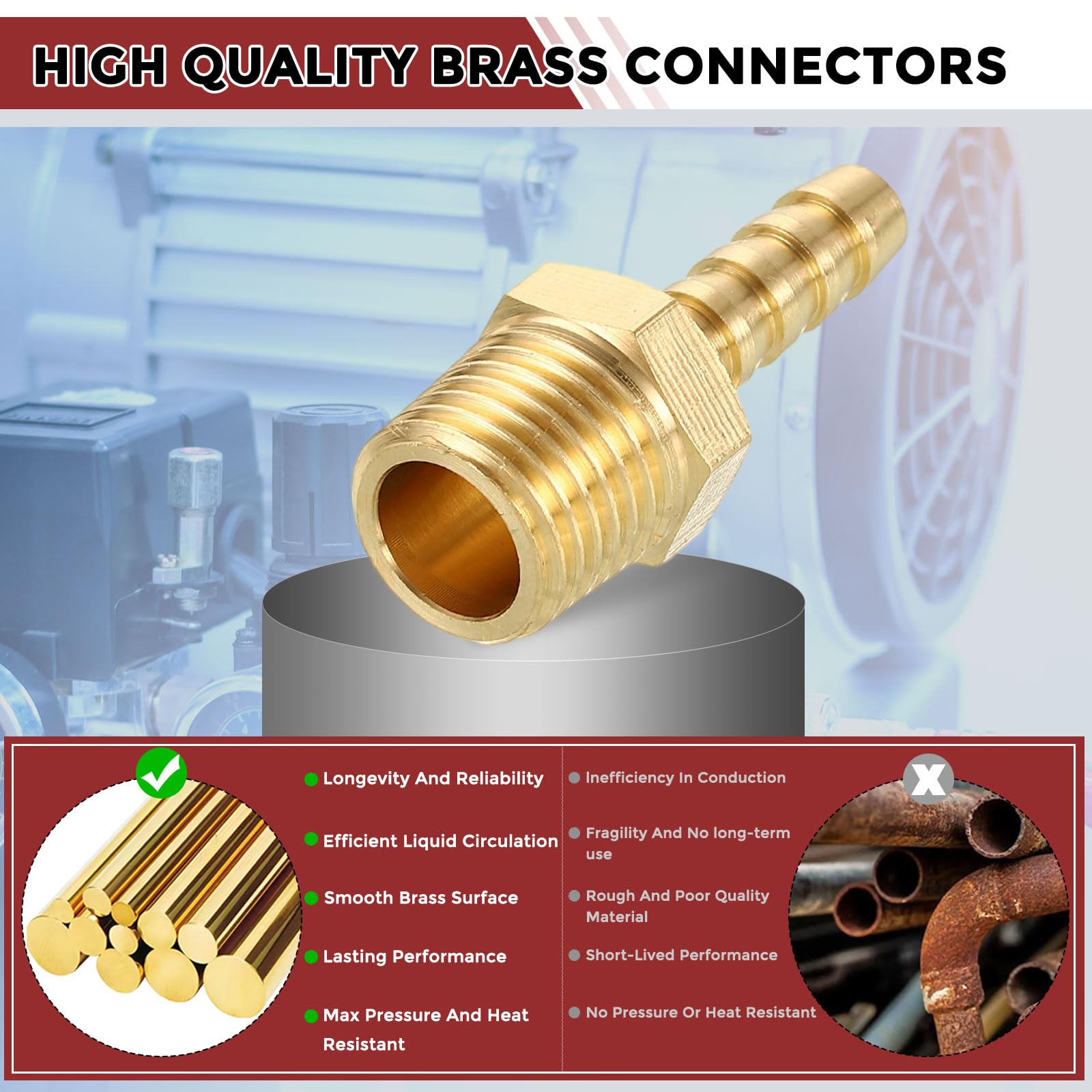 Kozelo Pack of 4 Brass Hose Barb Fittings 1/4" Hose Barb to 1/4" NPT Male Fittings, 1/4" Barb To 1/4" NPT Male - Image 4