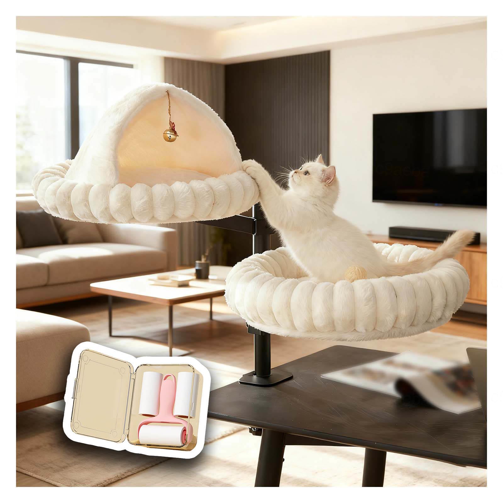 Cuccia Gatto Chiusa, Girevole a 360°, Altezza Regolabile Letto per Gatti con Robusd per La Tua Casa, Ufficio,White