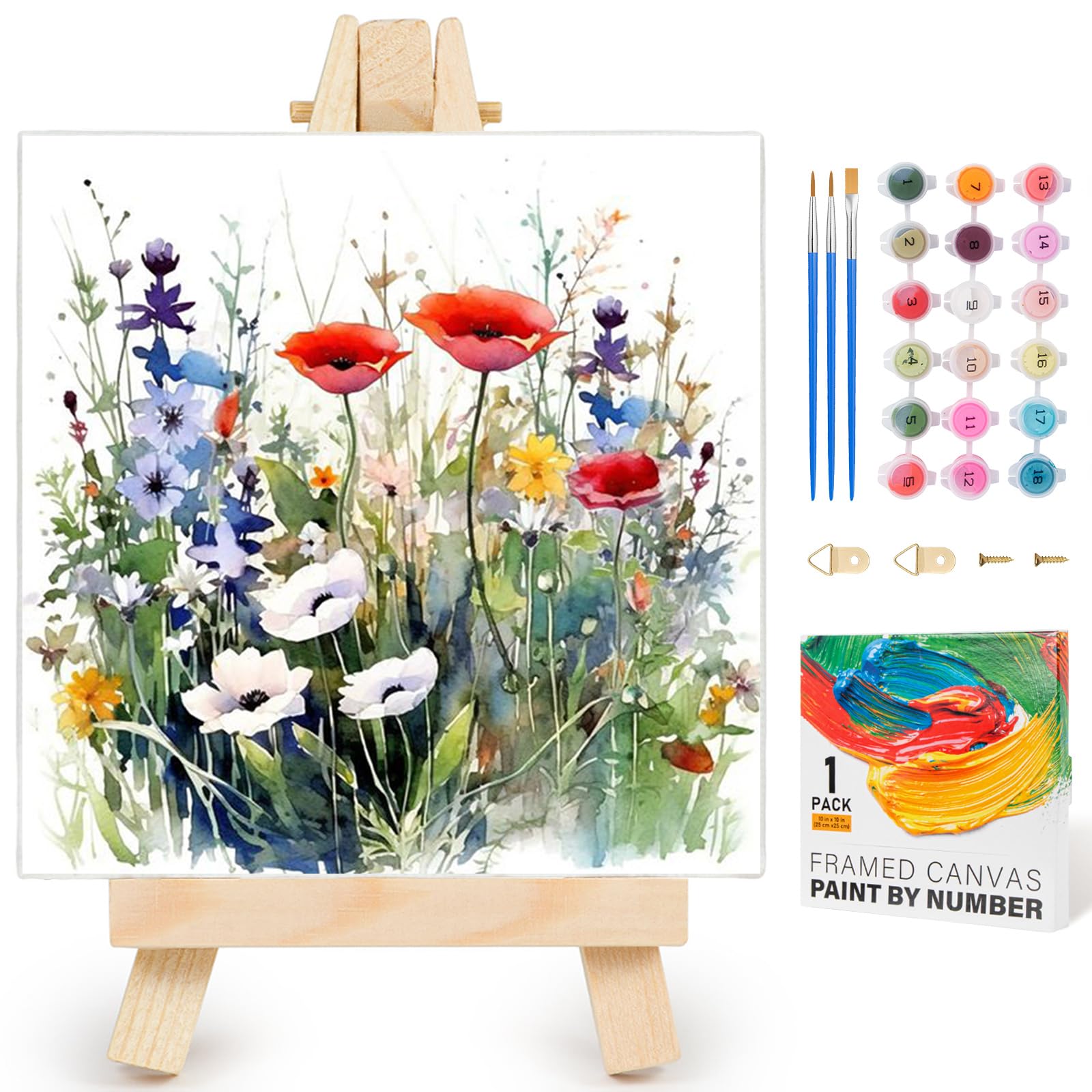 Fountor Uk-F-12 Wildflowers Paint By Numbers For Adults With Frame, Flowers Adult Paint By Numbers Canvas Kits Without Easel, Diy Acrylic Oil Painting By Number For Home Wall Decor Gift 10X10in/25X25cm