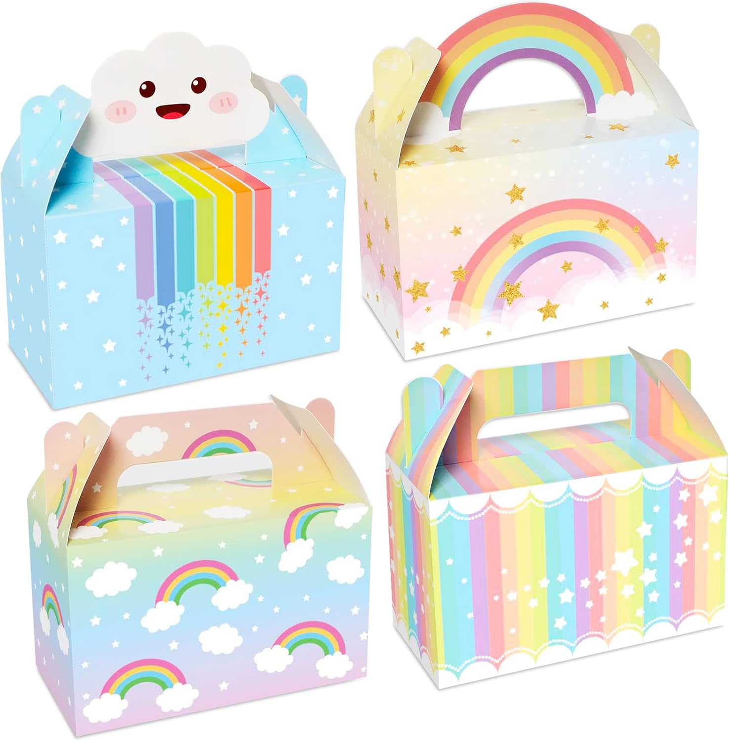 12 Pack Rainbow Gift Boxes Party Favors Cloud Pastel Birthday Goodie Treat Candy Boxes Pastel Rainbow Theme Party Favor Colorful Present Bags for Girl Boy Kid Baby Shower Birthday Decorations Supplies