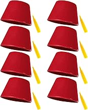 Dicunoy 8 PCS Fez Hat with Tassel for Adults, Red Turkish Costume Hat, Halloween Velvet Arabian Nights Hat, Tarboosh for Men, Women, Cosplay, Party
