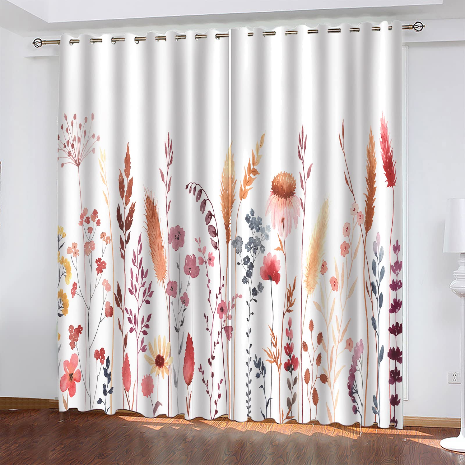 MAQUE Cortinas Salon Dormitorio Flores Blancas 3D Cortinas Salon Opacas Estampadas Cortina Opaca Termica Aislante con Ojales 2 Piezas 140x225 Cm