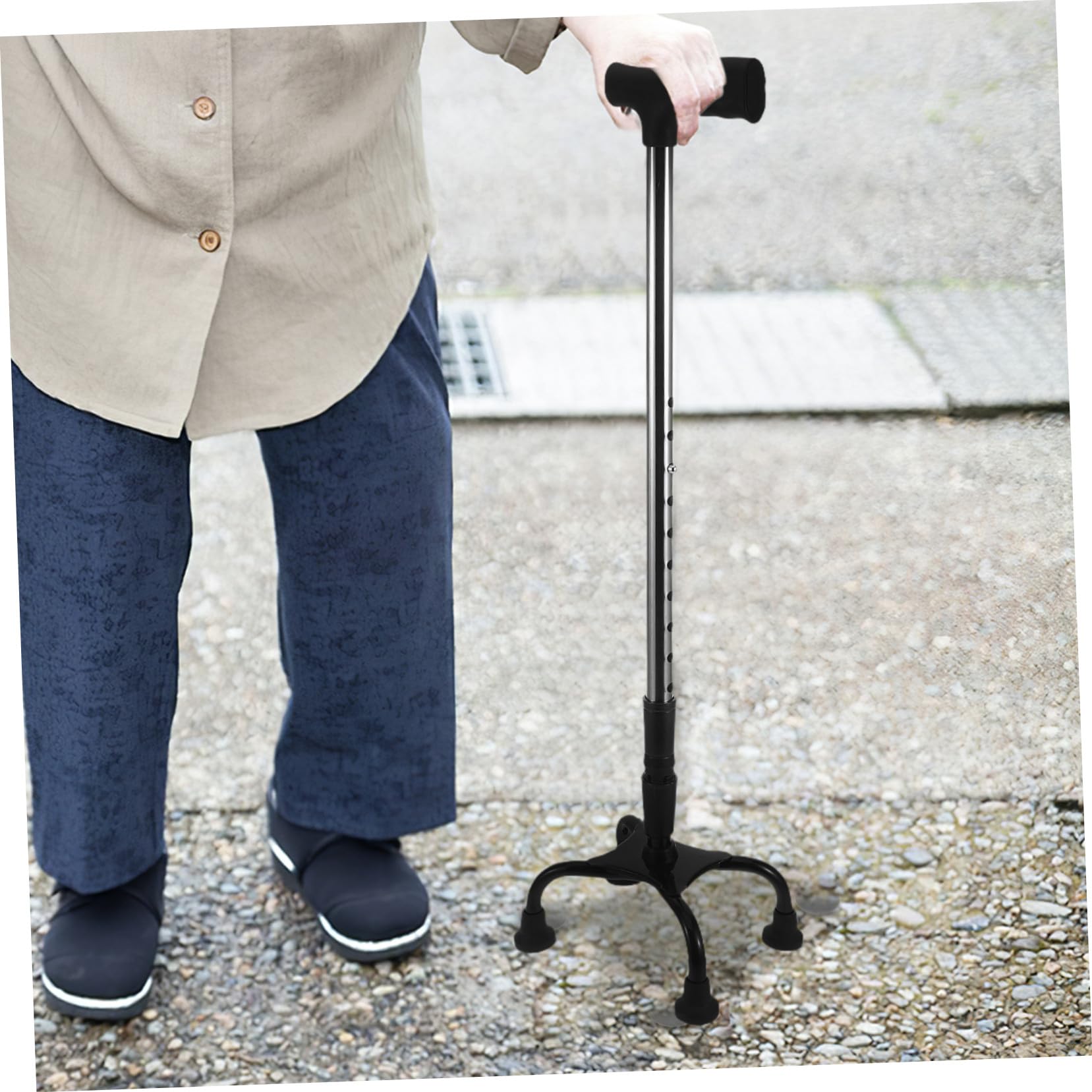 iplusmile Bastón de Trekking Plegable Ajustable para Personas Mayores Base Estable de Cuatro Patas Antideslizante Mango Ergonómico de Acero Inoxidable para Caminar y Uso Diario