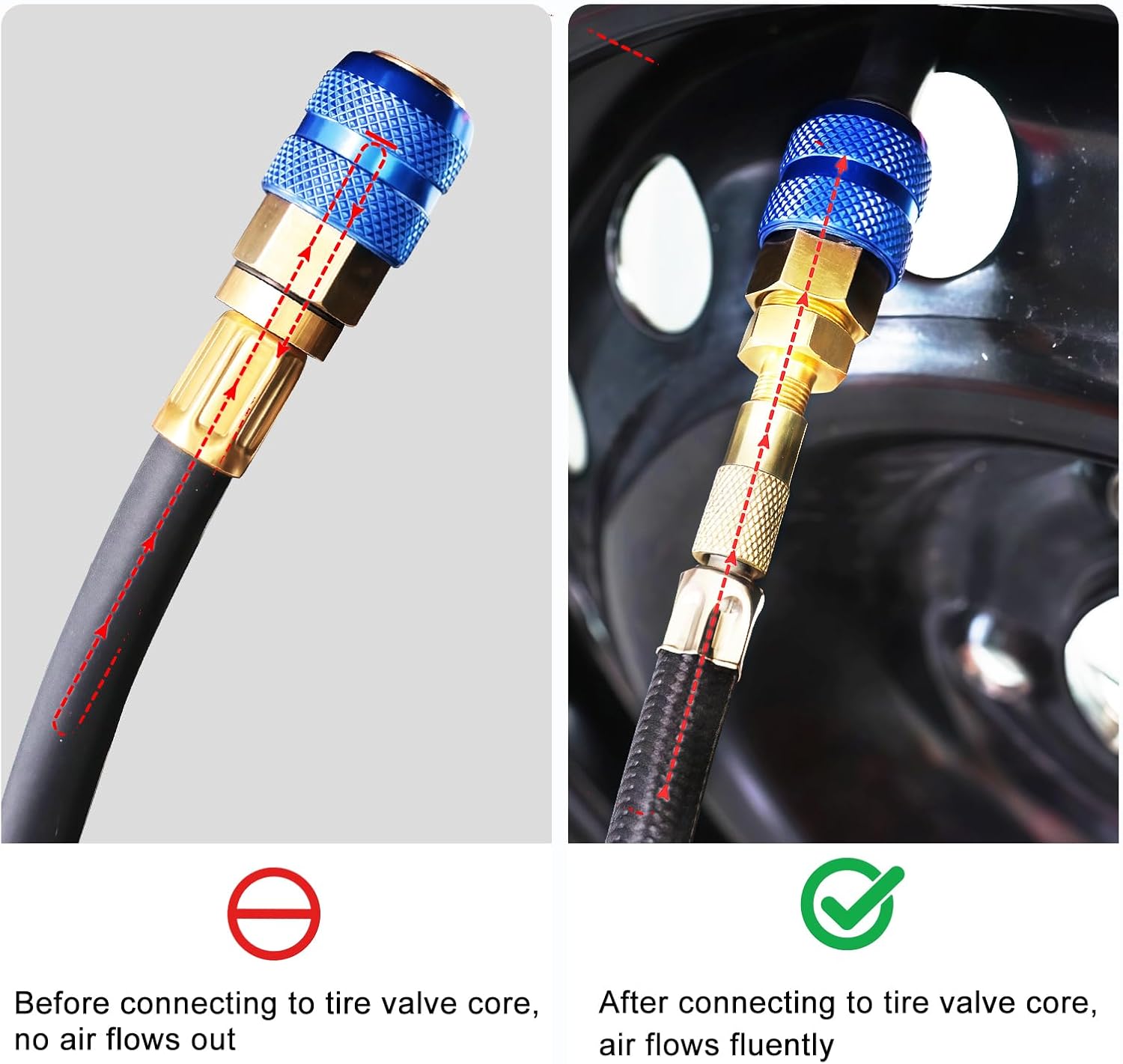 2PCS Locking Air Chuck,1/4" FNPT Brass Closed Flow Tire Chuck Quick Connect, Tire Inflator Nozzle for Air Compressors,Lock On Air Chucks Max Pressure 150 PSI