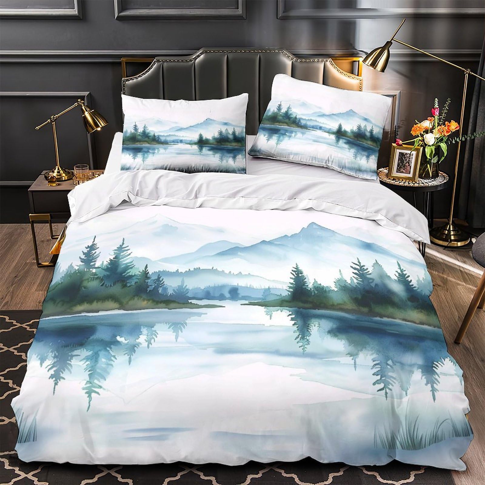 MMDASBVPE Mountain Landscape Duvet Cover 3D Print Breathable 3-Piece Bed Set Hidden Zipper Comforter Cover Luxury Wrinkle-Resistant for Teens Adults Kids Women Girls Boys Youth Double（200x200cm）