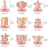 Vista 2 de 9 piezas de decoraciones de cumpleaños número 13, decoraciones de fiesta de cumpleaños número 13 para niñas, centros de mesa de panal de feliz 13