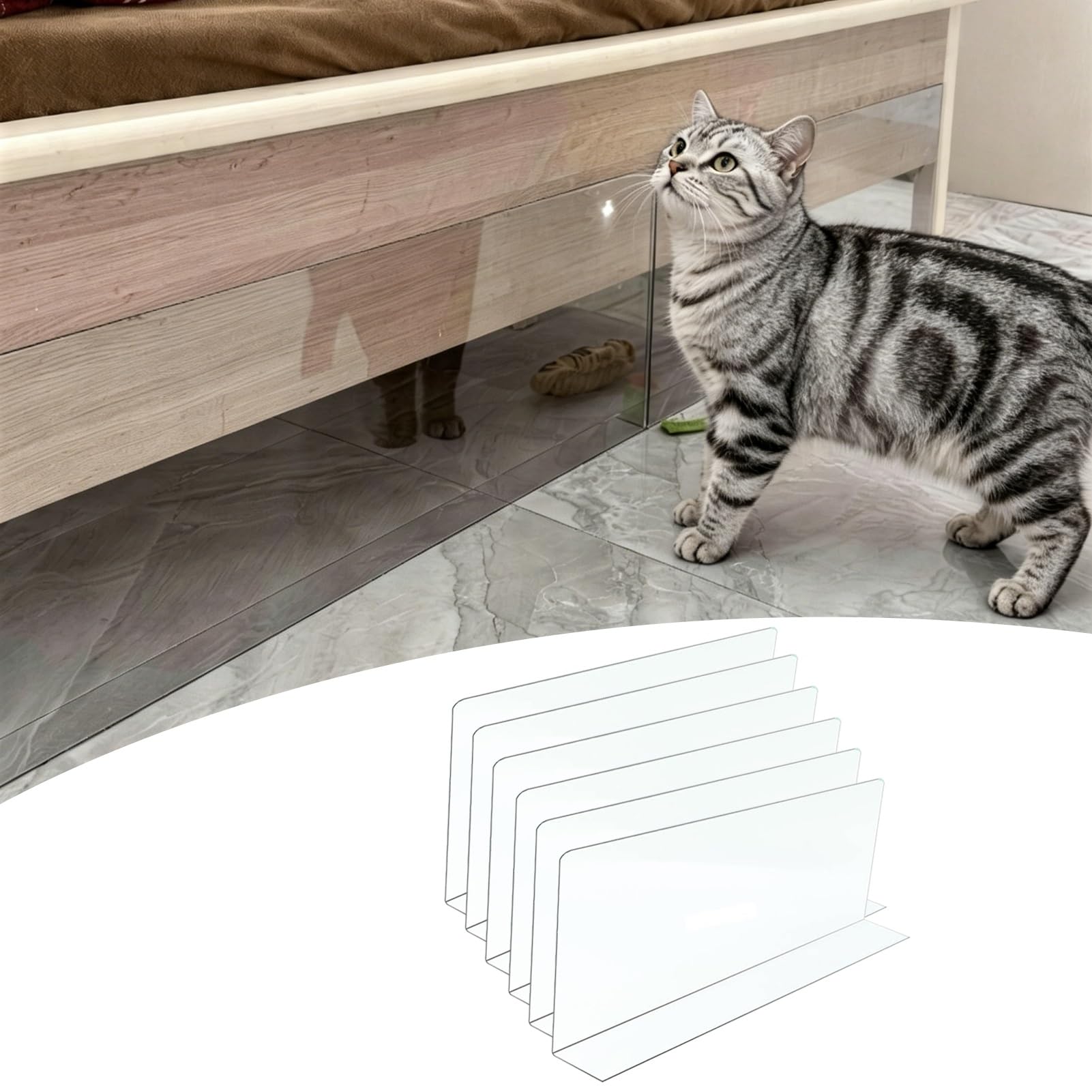 6 Pack Clear Under Bed Gap Blocker for Cats, Transparent Gaps Stoppers for Open Riser Stairs, Multifunctional Furniture/Couch Crevice Filler(120x30cm (47.2x11.8in))