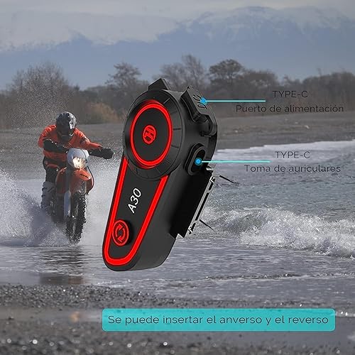 Miniatura 4 de HEJTRHLO Auriculares Bluetooth para motocicleta, luz RGB para casco de motocicleta, batería de larga duración, auriculares inalámbricos, resistente