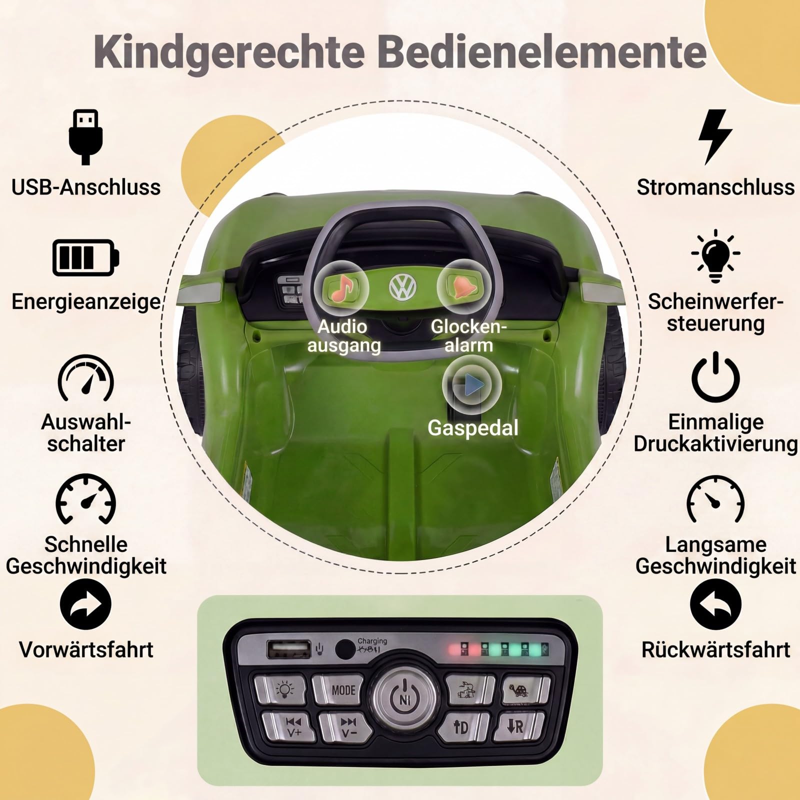 GOPLUS Samochód elektryczny dla dzieci VW, 12 V, dziecięcy samochód elektryczny, z pilotem zdalnego sterowania i łagodnym rozruchem, pojazd dziecięcy z reflektorem LED, muzyką i klaksonem, samochód