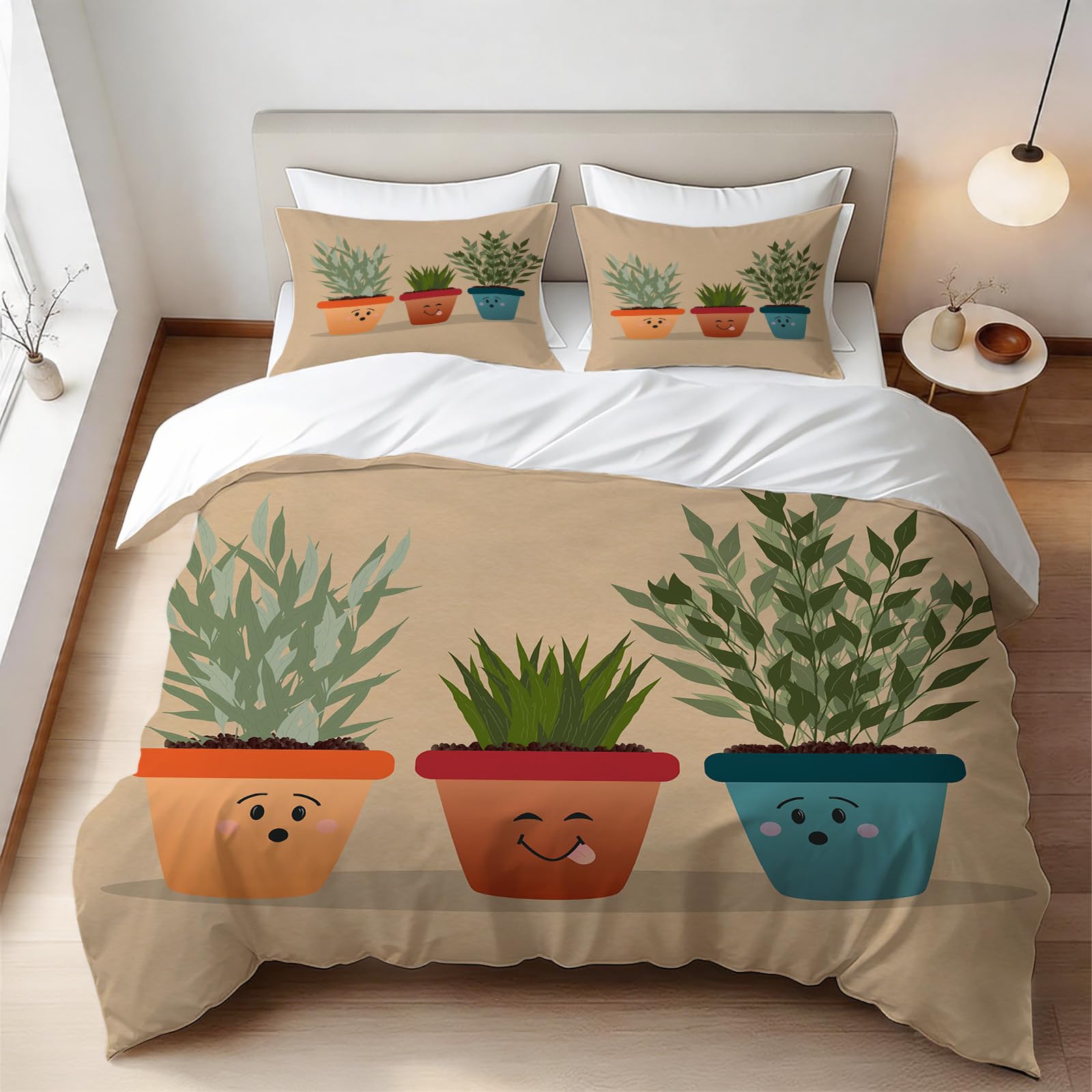 Housse de Couette 220x240 cm Plantes en Pot Parure de Lit 2 Personnes Imprimée 3D Microfibre