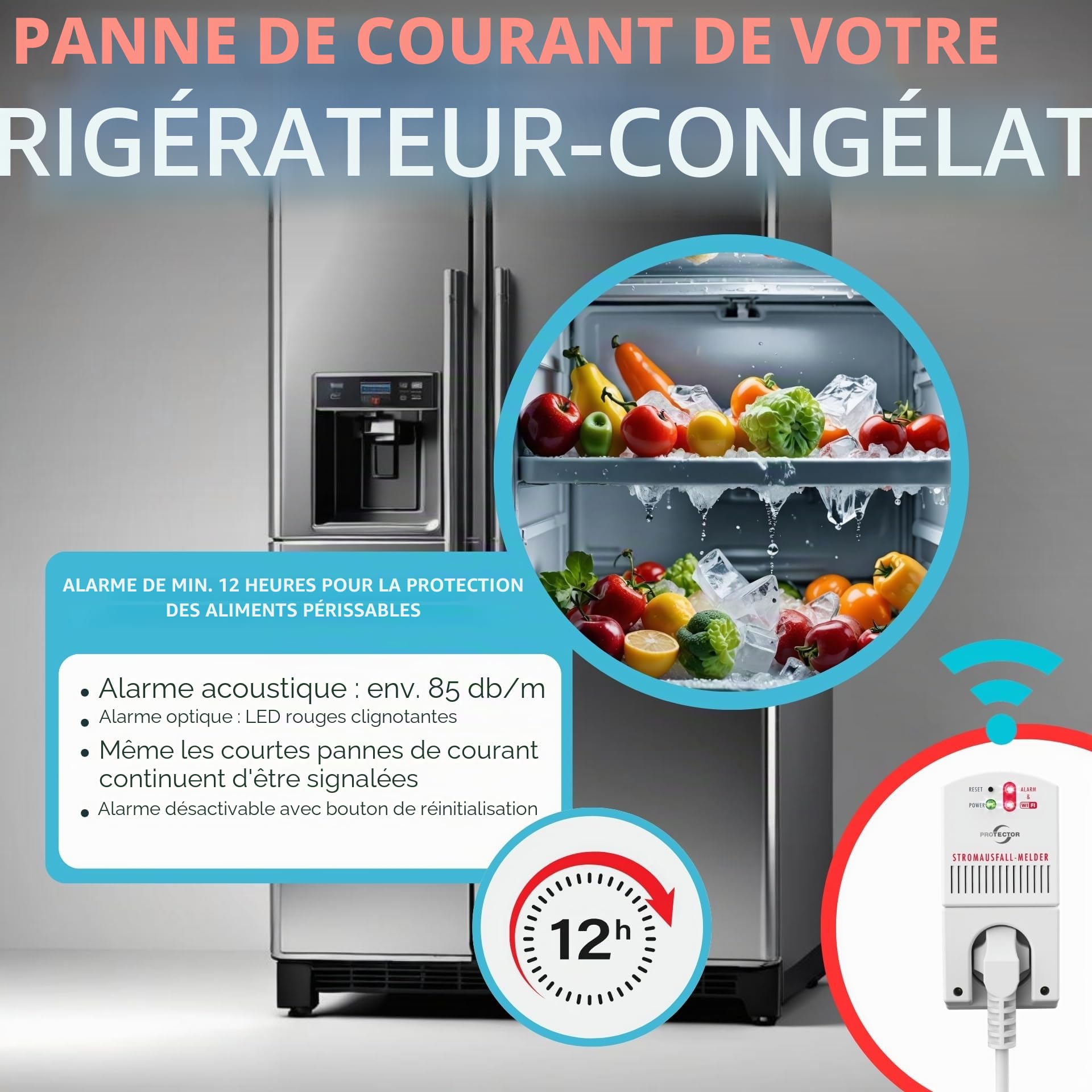 [Nouveau] Protector SAM-1010 - Détecteur de panne de courant, 3500 W avec WiFi et application, tampon d'urgence pendant 12 heures, alarme de courant pour coupure de courant, idéal pour