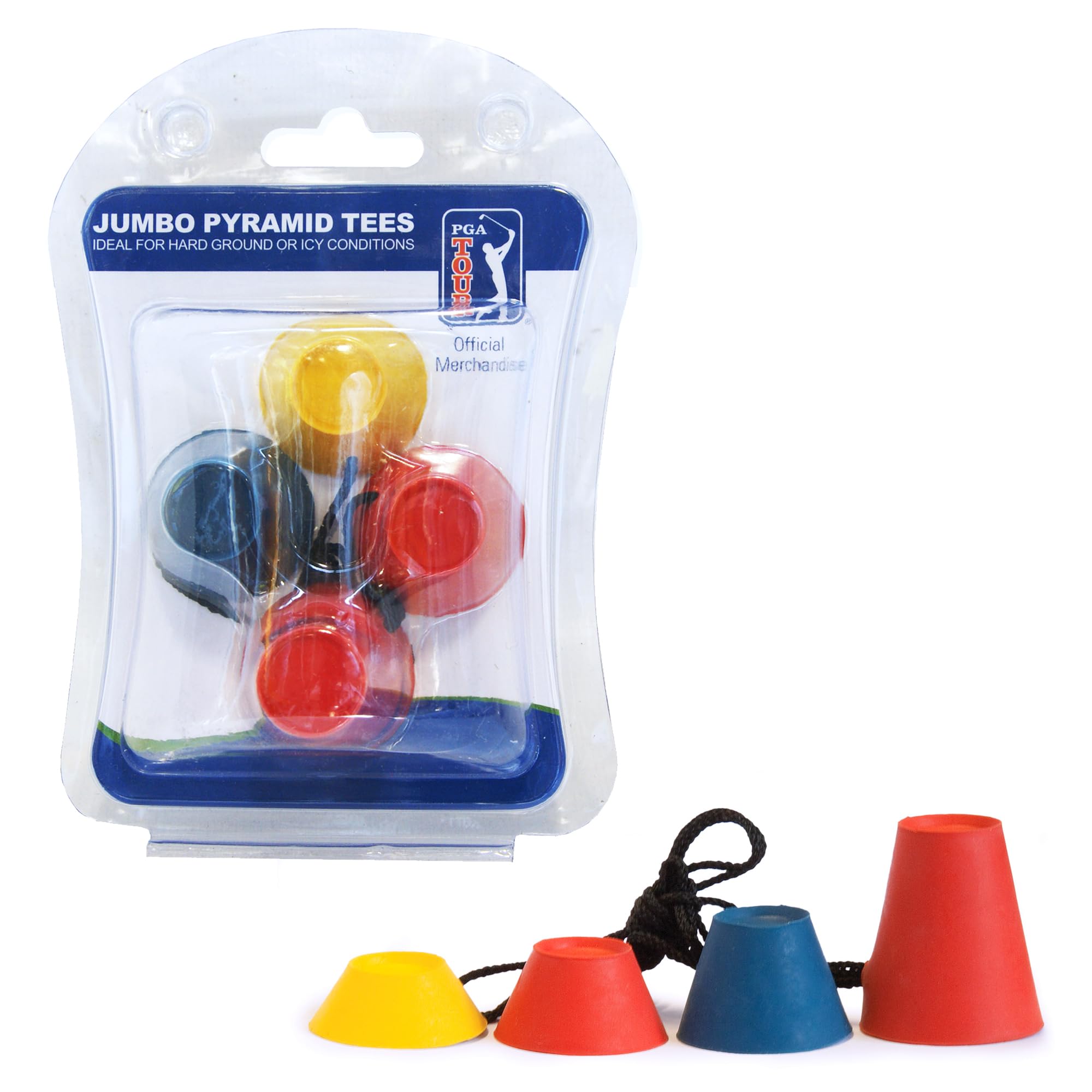 PGA Tour 4 Pack of Jumbo Winter Golf Tees - Consistent Height Rubber Tees with String Attachment for Hard Ground & ICY Conditions - Ideal for Driving Range, 7-SW 11.5mm to Drivers 38mm