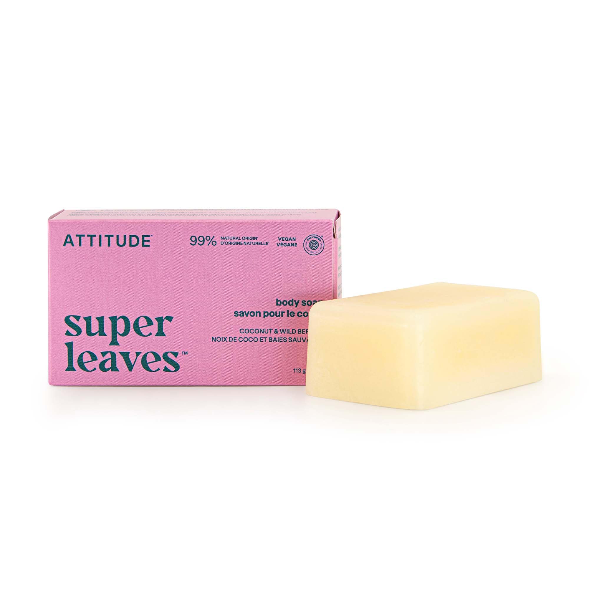 ATTITUDE Body Soap Bar, Made in Canada, Natural Origin, Protects and Softens Dry Skin, Watercress, Indian Cress & Olive Oil, EWG Verified & Vegan, Coconut & Wild Berries, 113 g