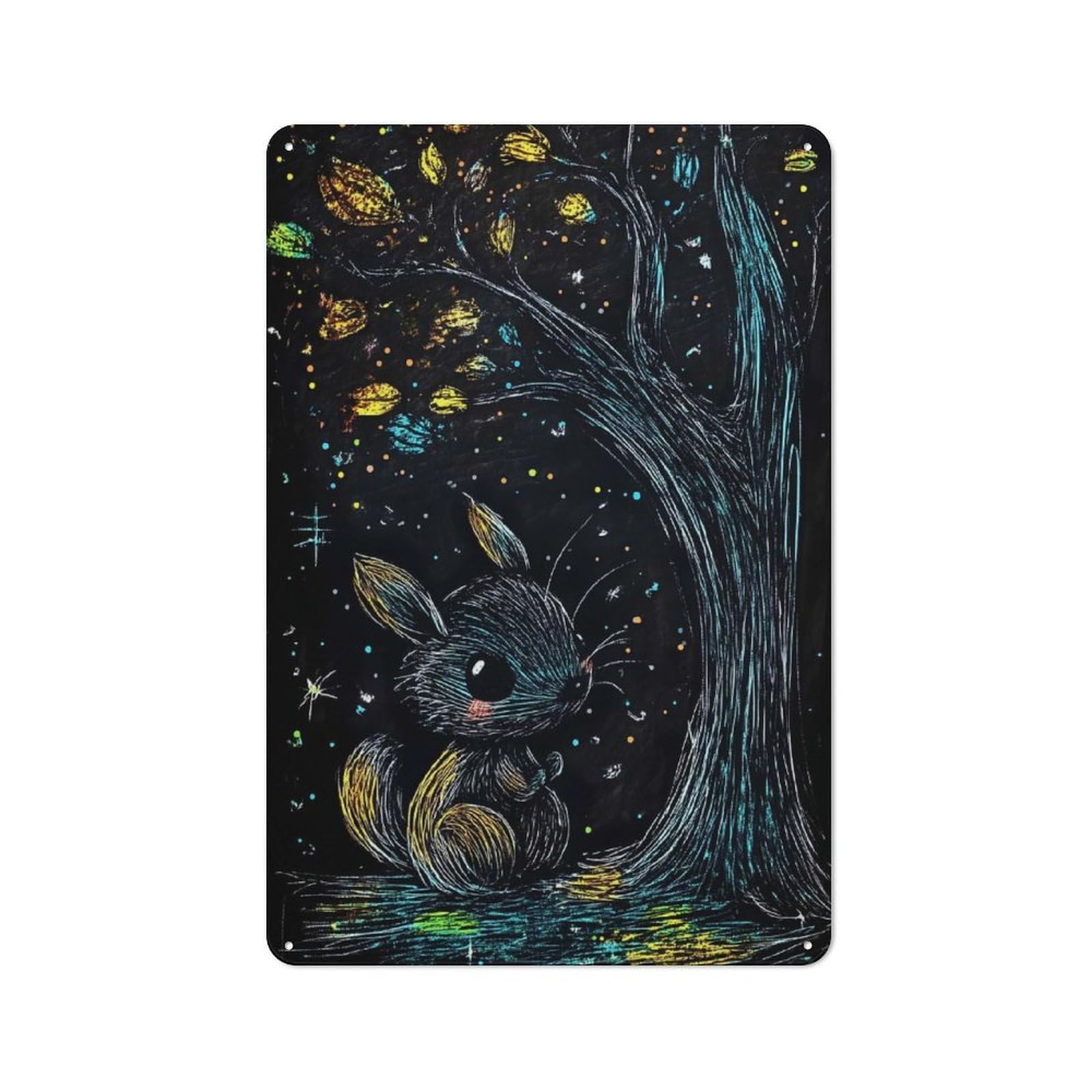 Junmoney Style-12 Scratch Art Squirrel Industrial Metal Sign 30X20cm, Modern Retro Loft Wall Plaque For Modern Home, Workshop, Office Or Cafe