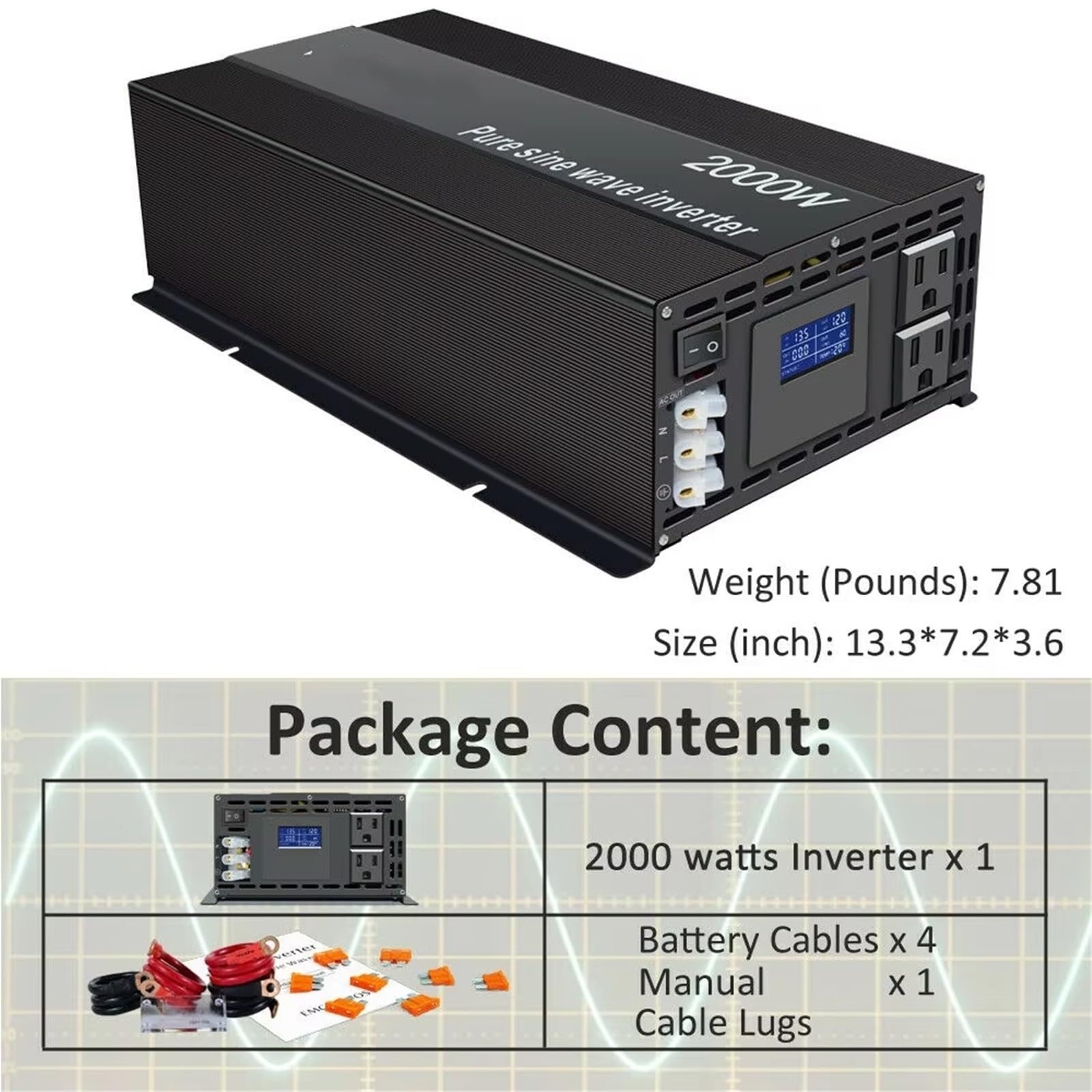Inversor Inversor De Onda Sinusoidal Pura 4000W Pico 2000 W Batería 12V/24V/36V/48V CC A 120/220/230/240V CA Convertidor Panel Solar/inversor Eólico(12V,240V)