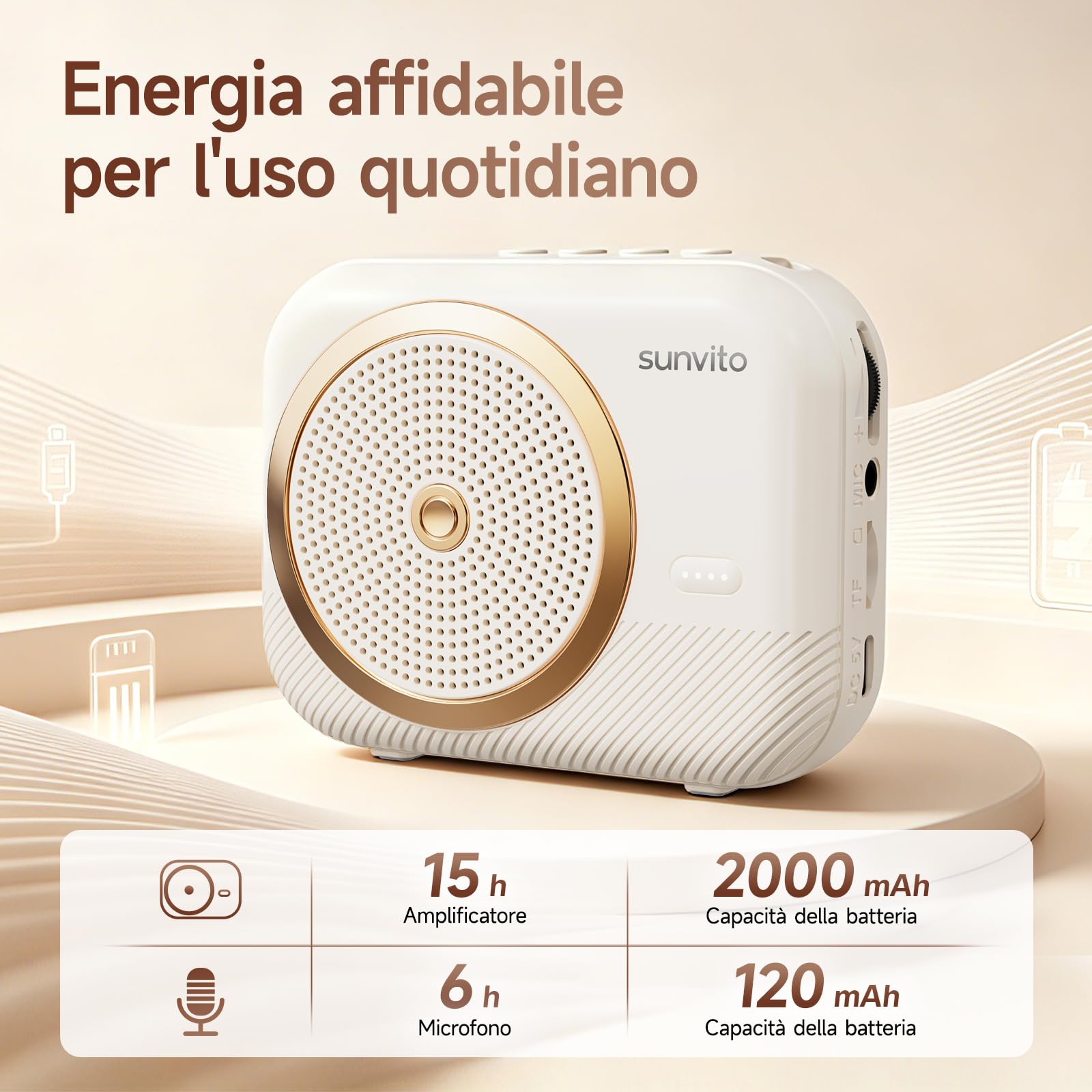 Amplificatore Vocale per Altoparlanti Bluetooth, Mini Amplificatore Ricaricabile con Microfoni Lavalier Wireless, Adatto per Cuffie e Progettato per Insegnanti(Un microfono)