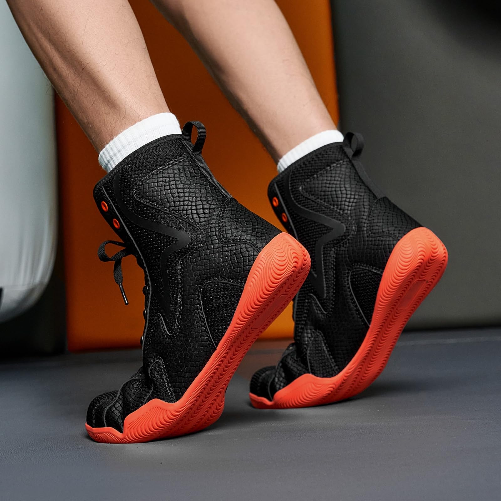 Zapatillas Boxeo Hombre Zapatillas Lucha Libre para Jóvenes con Soporte El Tobillo Suela Antideslizante Caña Alta para Sentadillas Fitness Y Entrenamiento Cruzado