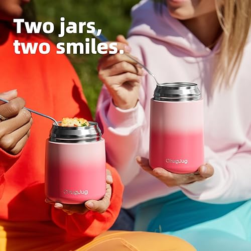 Miniatura 8 de Paquete de 2 termos de sopa para comida caliente para adultos y niños, tarro de alimentos aislado al vacío, contenedor de alimentos térmico para