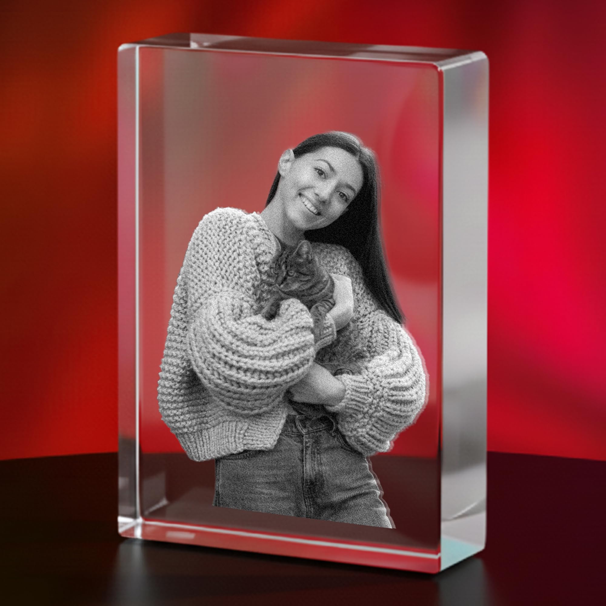 Print Maniacs 3D Crystal Photo Laser Engraved Picture 3D Crystal Rectangle Engraved Personalised Memorial Birthday Gifts for Mom Dad