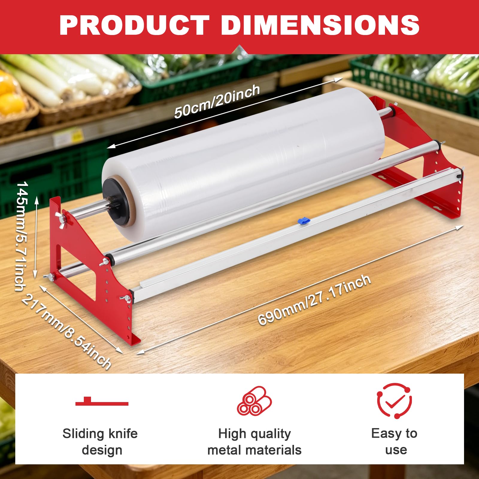 60 cm Tisch-Stretchfolien-Spender, Wandhalterung, Stretchfolien-Verpackungsmaschine, manueller Frischhaltefolienspender mit Cutter für Verpackung, Umzug und Versand