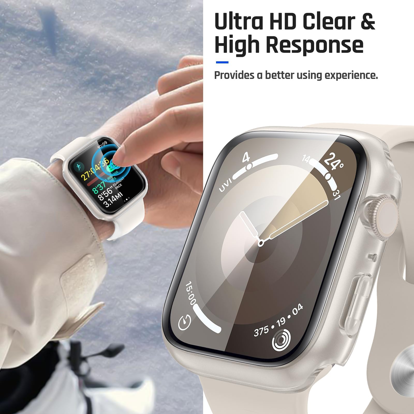 Goton Waterproof Screen Protector Case Compatible for Apple Watch Series 9/8/7 45mm, Hard Bumper with Tempered Glass for iWatch Cover 45 mm