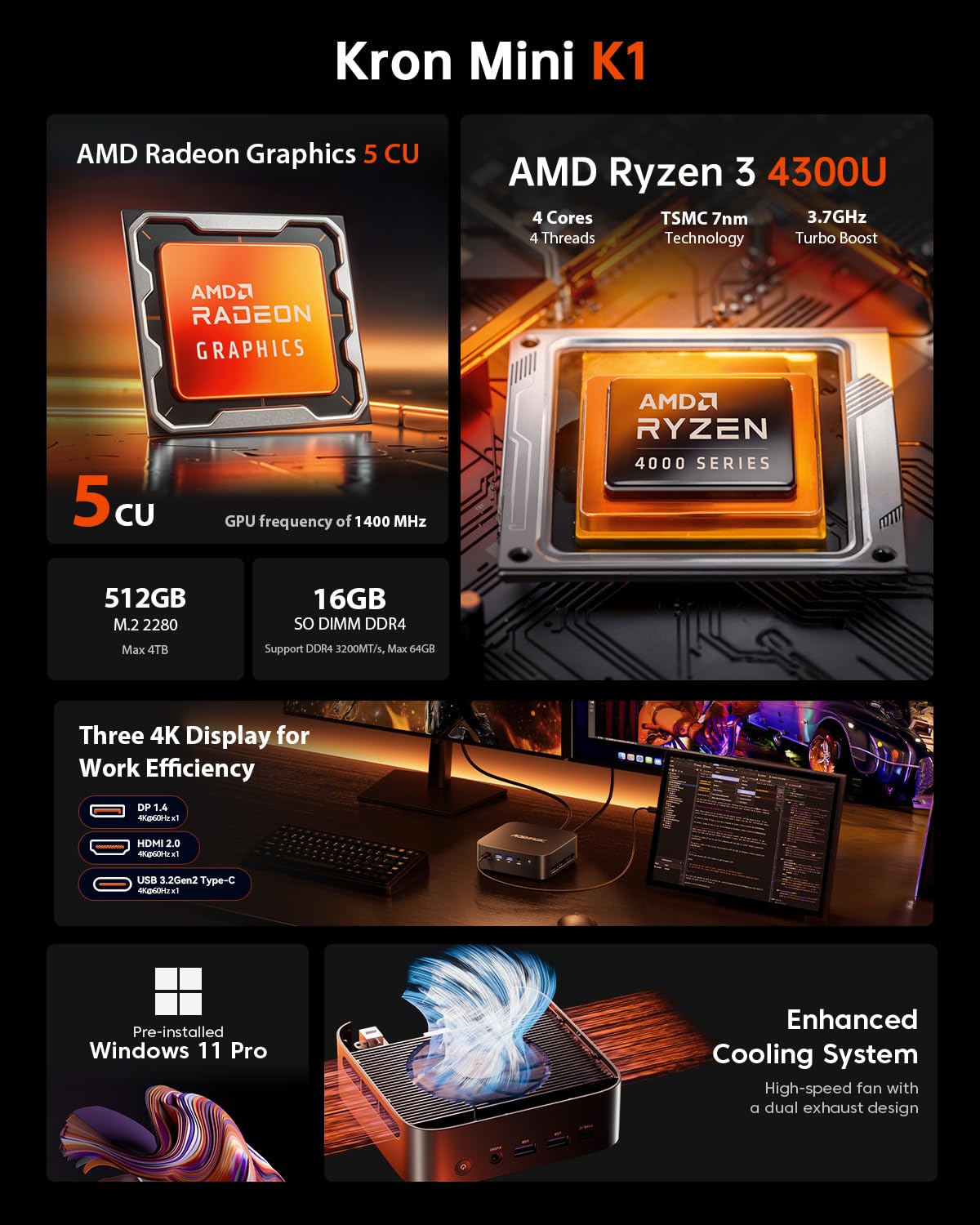 Amazon.co.jp: ACEMAGIC K1 Mini PC AMD Ryzen 4300U (最大3.7Ghz