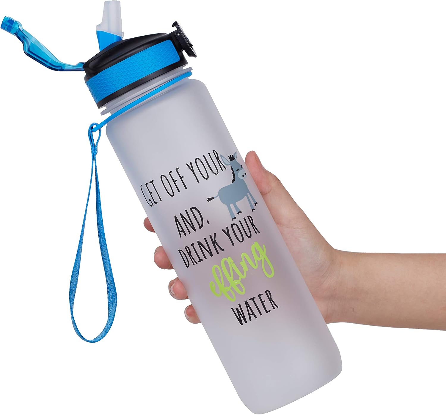 Giotto 32oz Large Leakproof BPA Free Drinking Water Bottle with Time Marker & Straw to Ensure You Drink Enough Water Throughout The Day for Fitness and Outdoor Enthusiasts-White-Pink