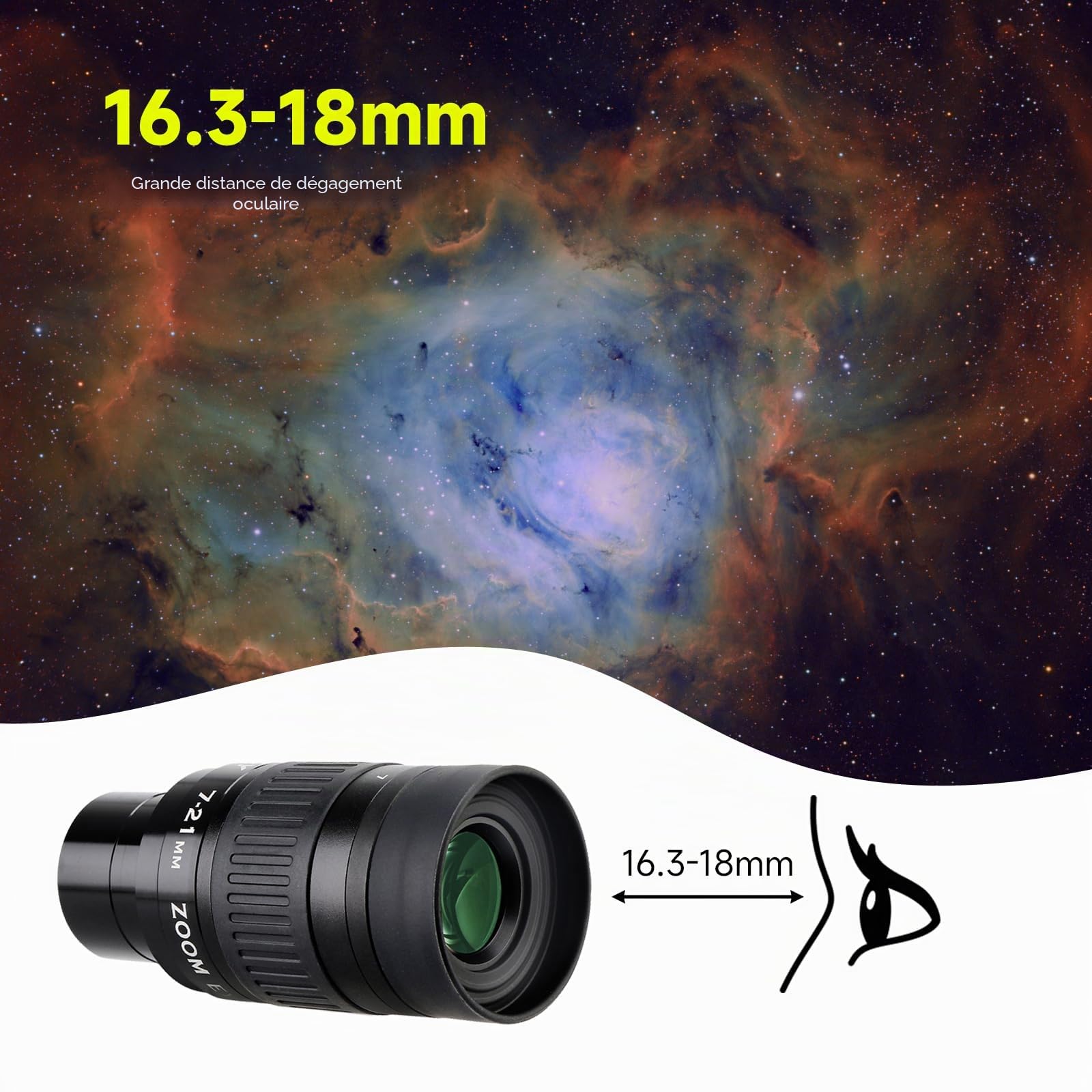 Svbony SV135 Oculaire Télescope, 7-21 mm 1,25'' Oculaire Zoom, 6 Eléments 4 Groupes, FMC, 57°-40° Champ de Vision, Accessoire pour Télescope, pour Lune Planètes, Observation Astronomique Visuelle