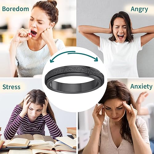 Miniatura 9 de Supcare Anillos para ansiedad para hombres y mujeres, anillo giratorio de acero inoxidable, vikingocelta, sol y luna, talla 7-14 (con caja de regalo