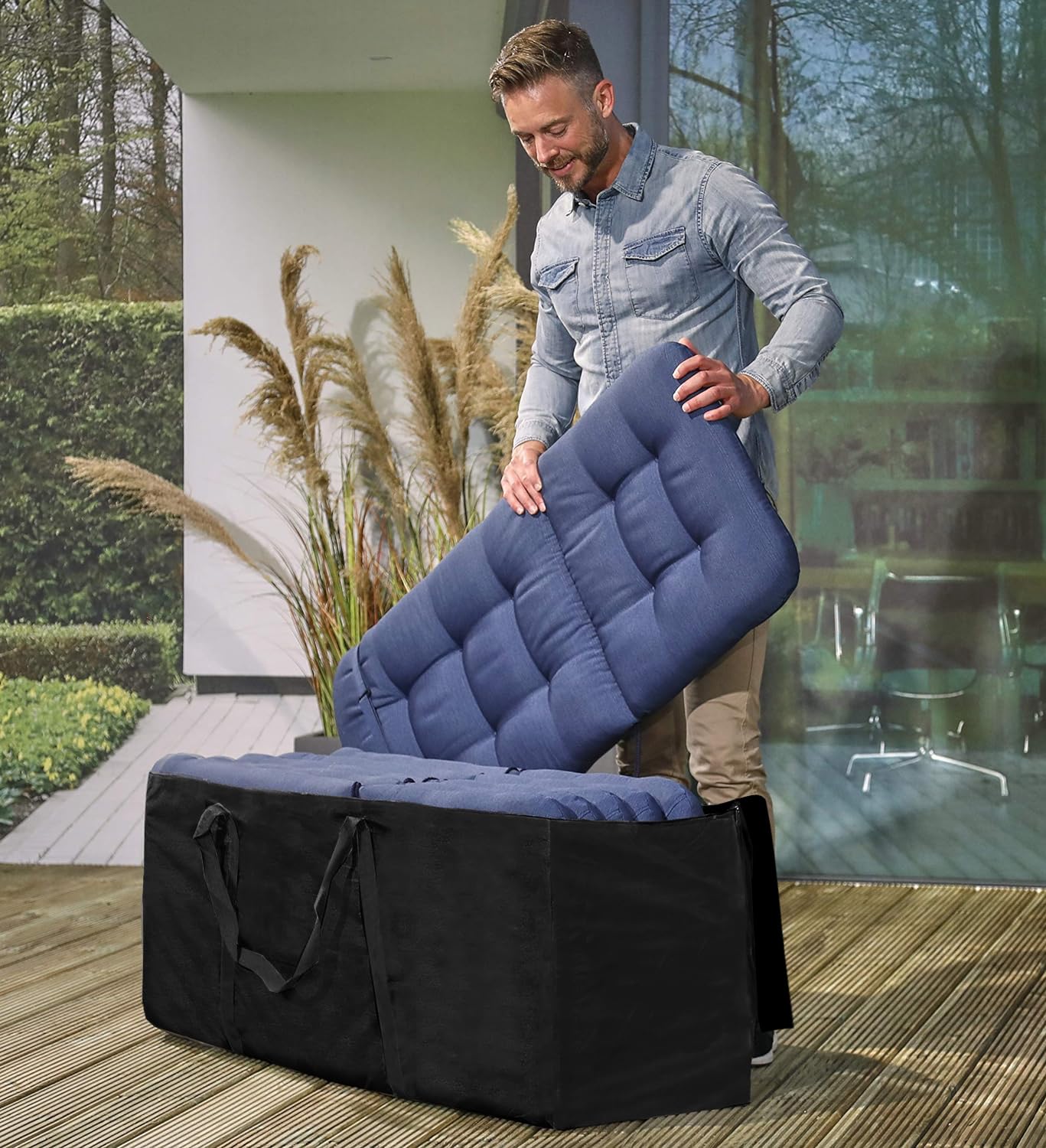 Borsa per Cuscini da Giardino, Custodia per Albero di Natale, Tessuto Oxford 600D Resistente, Impermeabile, Anti UV, Borsa Porta Cuscini da Esterno (175x55x75cm)