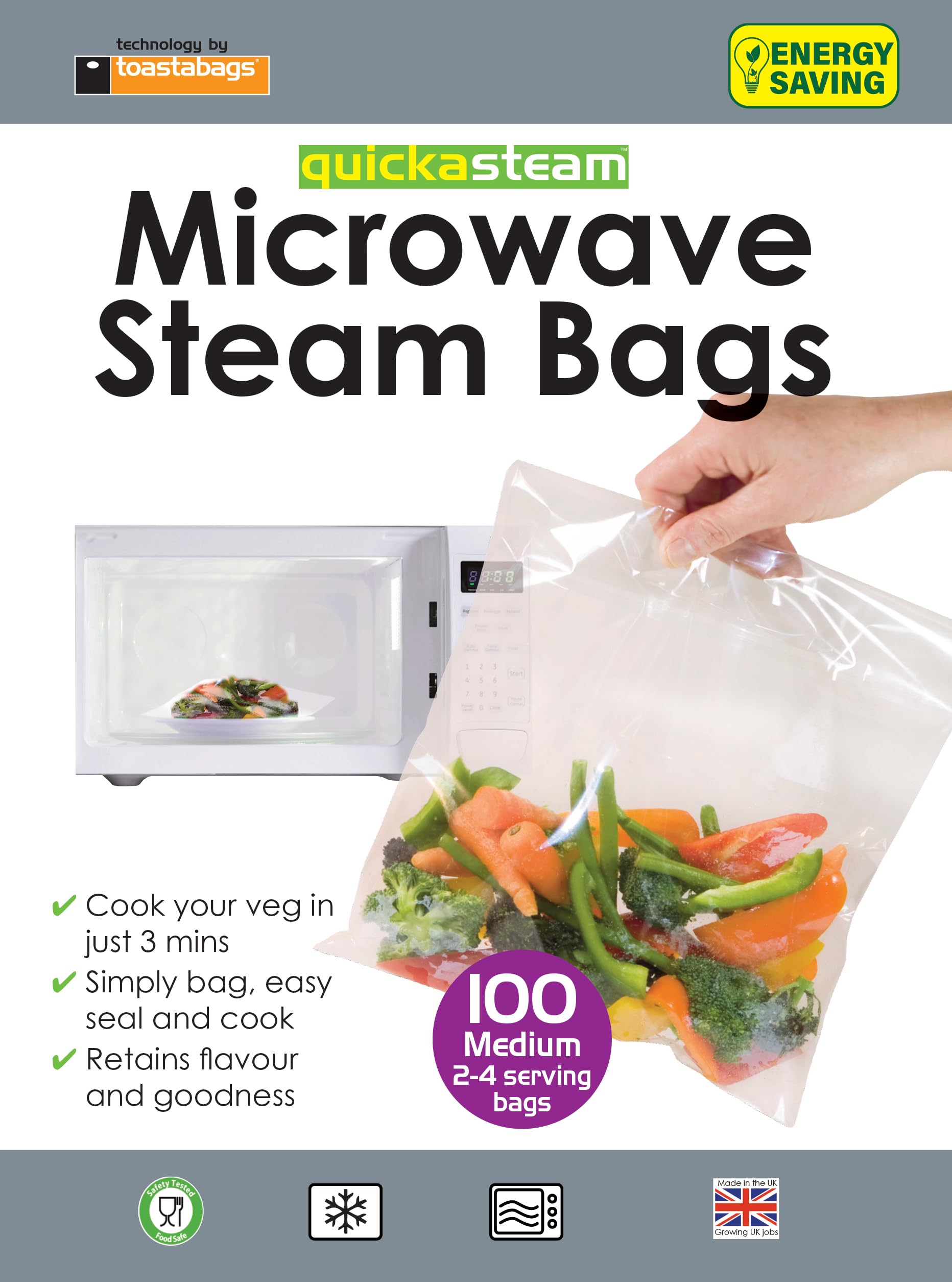 Toastabags Microwave steam (Pack of 100) Medium Bags, 21 x 16.5 x 1.75 cm