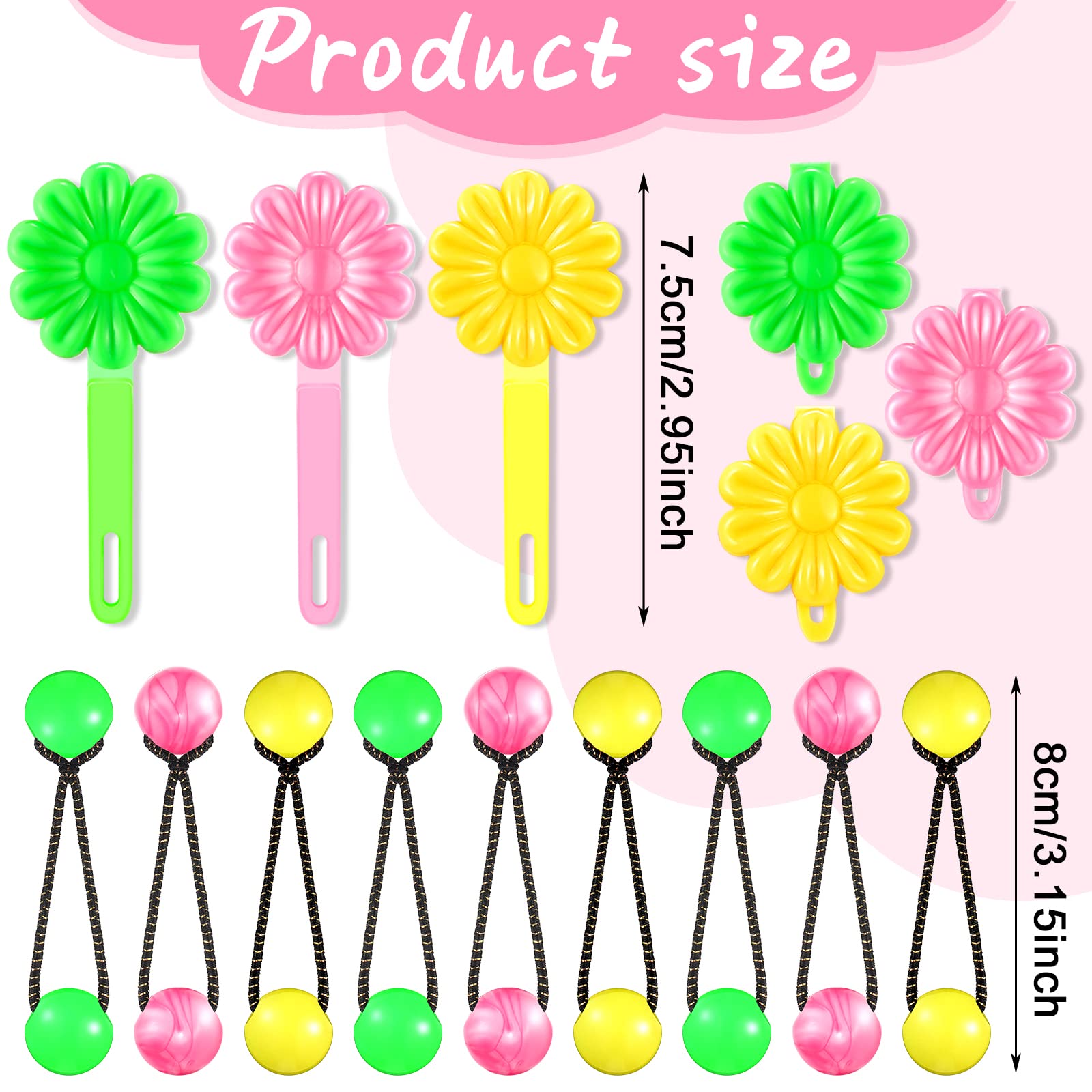 72 Pcs Hair Accessories Set - Self-Hinge Barrettes, Balls, Bows, Flowers, and Plastic Clips for Girls, Baby, and Toddler in Yellow, Green, and Pink