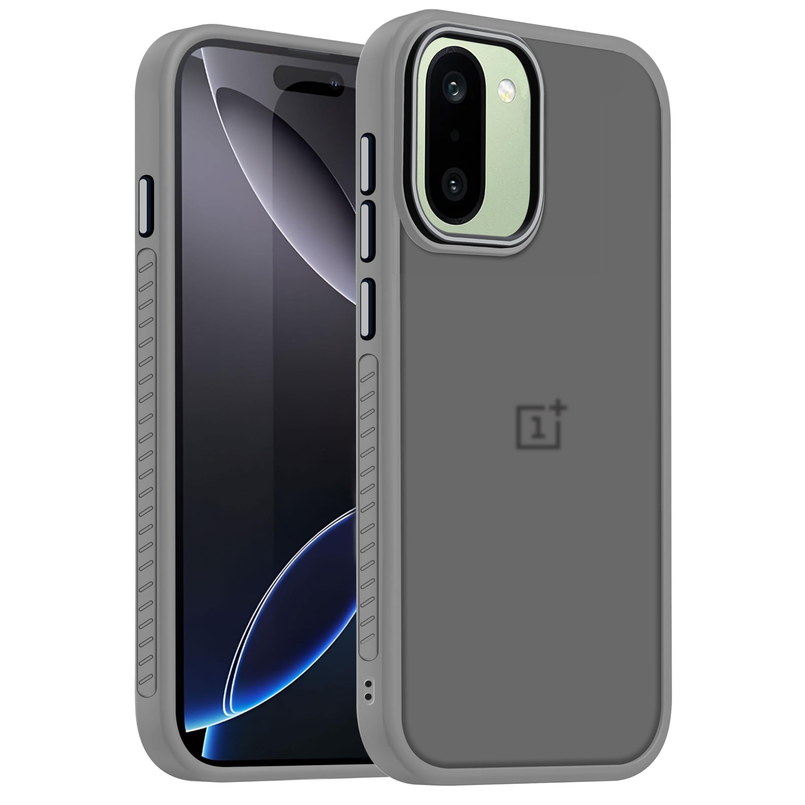 v-tan back cover for oneplus 15r 5g compatible case, matte finish transparent case, tpu, camera protective shockproof cover (grey)