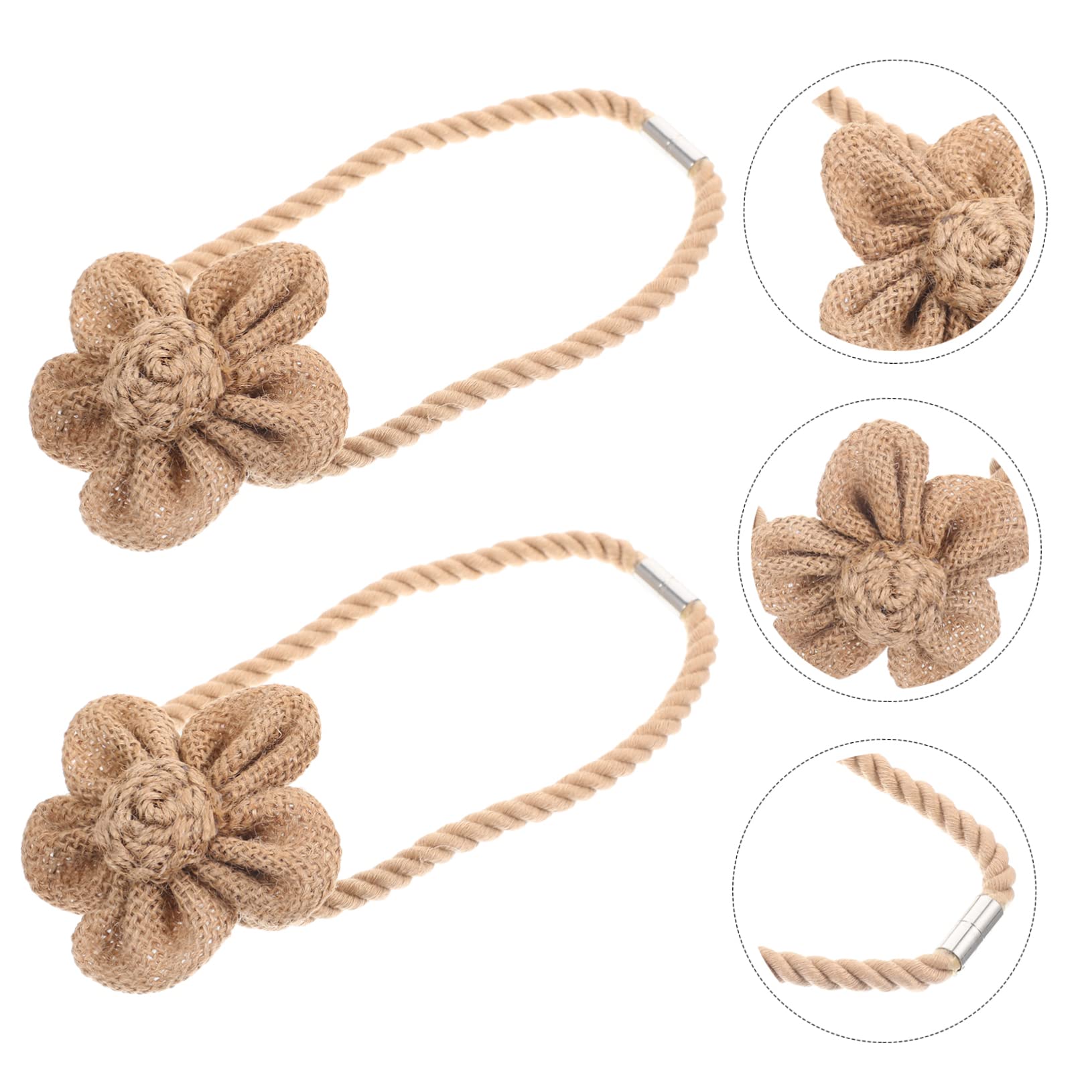 PRETYZOOM 8pièces Embrasses à Rideaux Magnétiques Coton Lin avec Fleurs Attaches Décoratives pour Fenêtres Et Intérieur