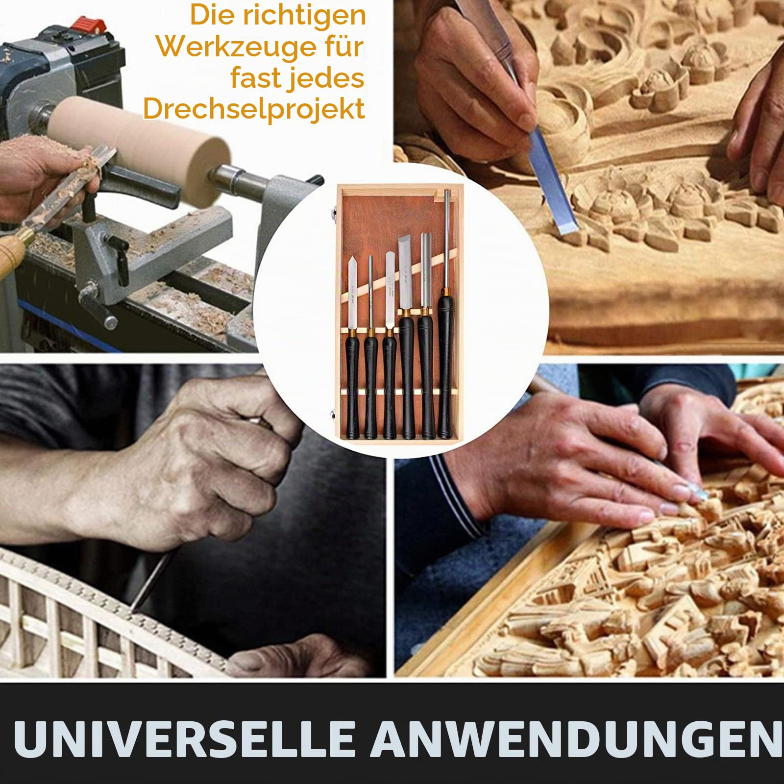 HSS Profi Drechselmesser Set 6 Teilig Drechseleisen Satz Drechseln Drechselbank Holz Drechselwerkzeug Schnitzwerkzeuge Drechseleisen Drehmeißel Set Mit Holzgriff in Holzbox