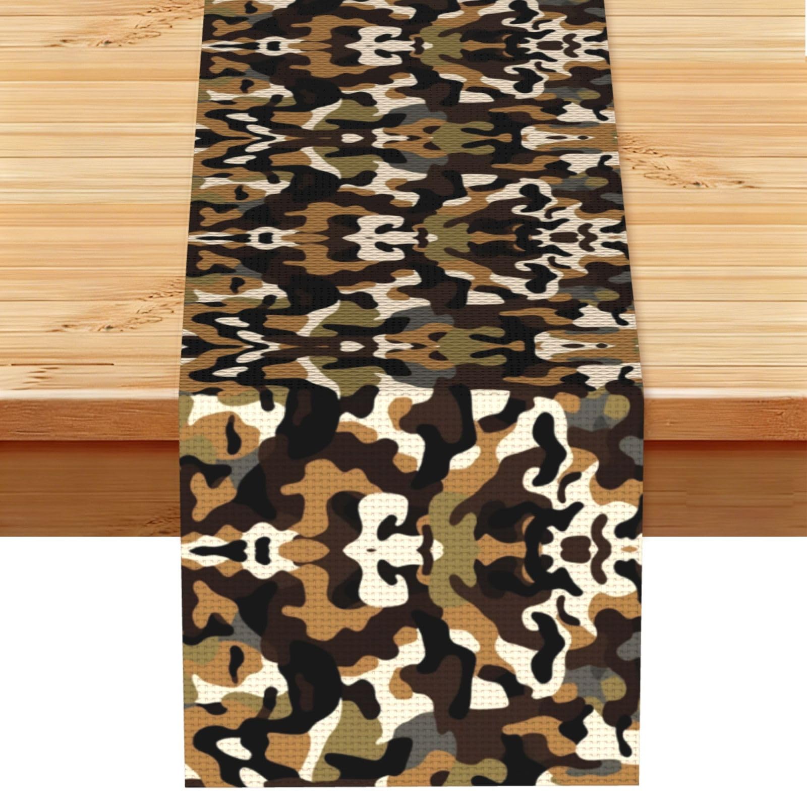 Rich Bronze Camo Printed Table Runner 13 x 72, Wrinkle Resistant Decor for Dining Table Coffee Table Fireplace