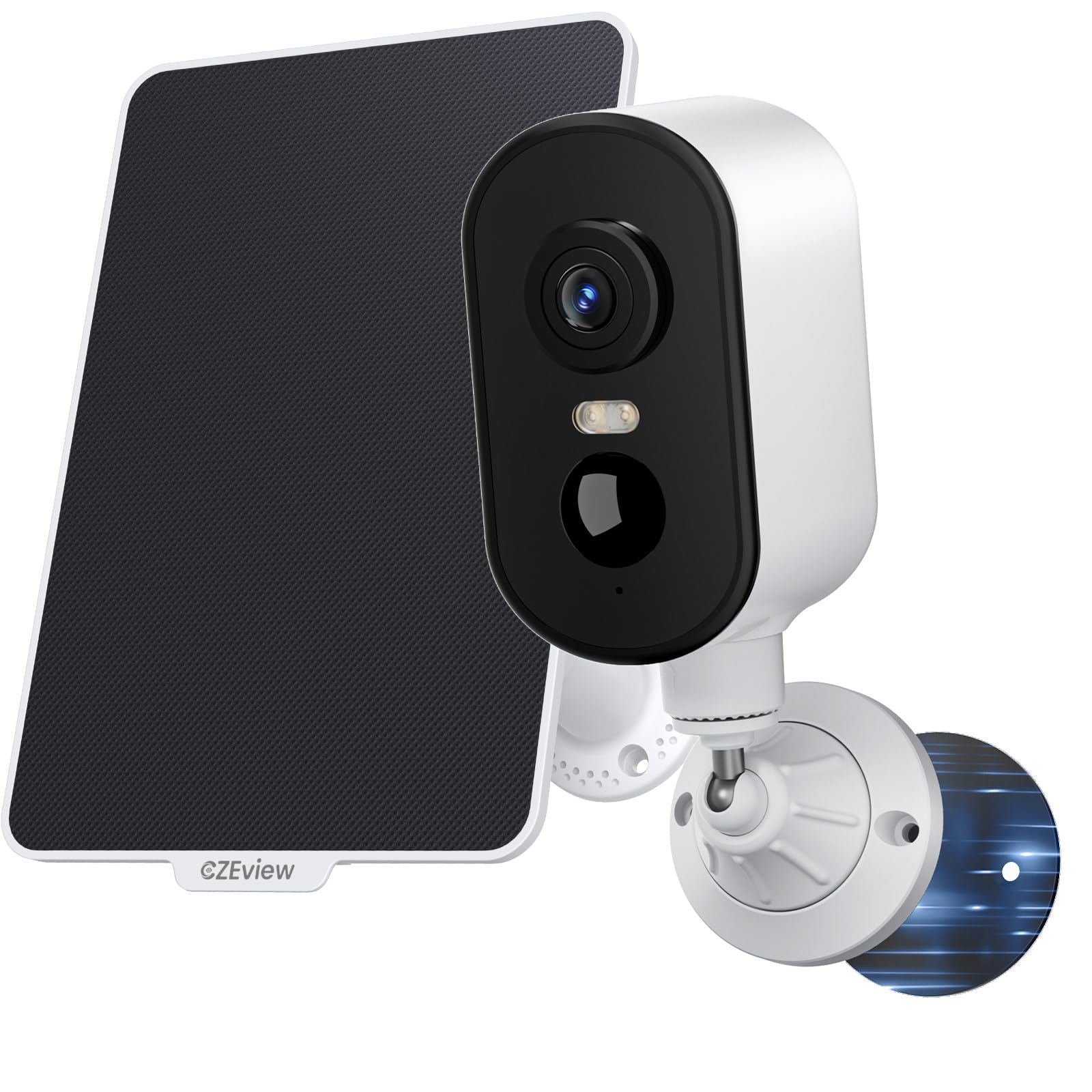 CZEview Caméra de surveillance solaire 4G LTE - Support magnétique - Batterie 2K - Sans Wi-Fi - 9000 mAh - Pivote à 300° - Détection de mouvement PIR - Vision nocturne couleur - IP65 - Contrôle par