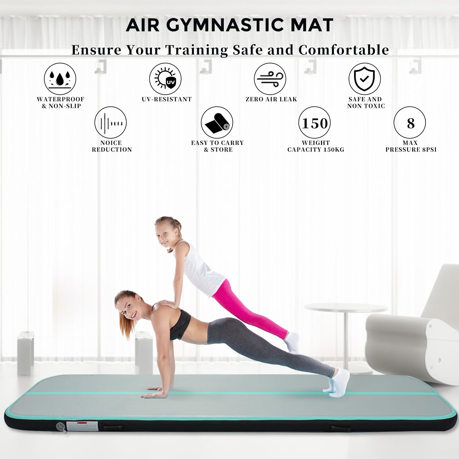 LUBAKED Air Matte Track, gymnastiekmat, 3/4/5/6 m, turnmat, opblaasbare turnmat met pomp, trainingsmat, fitnessmat, yogamat voor thuis, outdoor