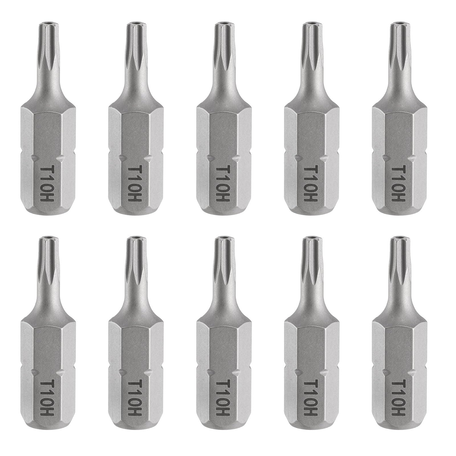 HARFINGTON 10pcs T10H Torx Screwdriver Bit 1/4" Hex Shank 25mm/1" Length Magnetic Star 6 Point Head Hex Bits S2 Steel Screw Driver Bit with Hole