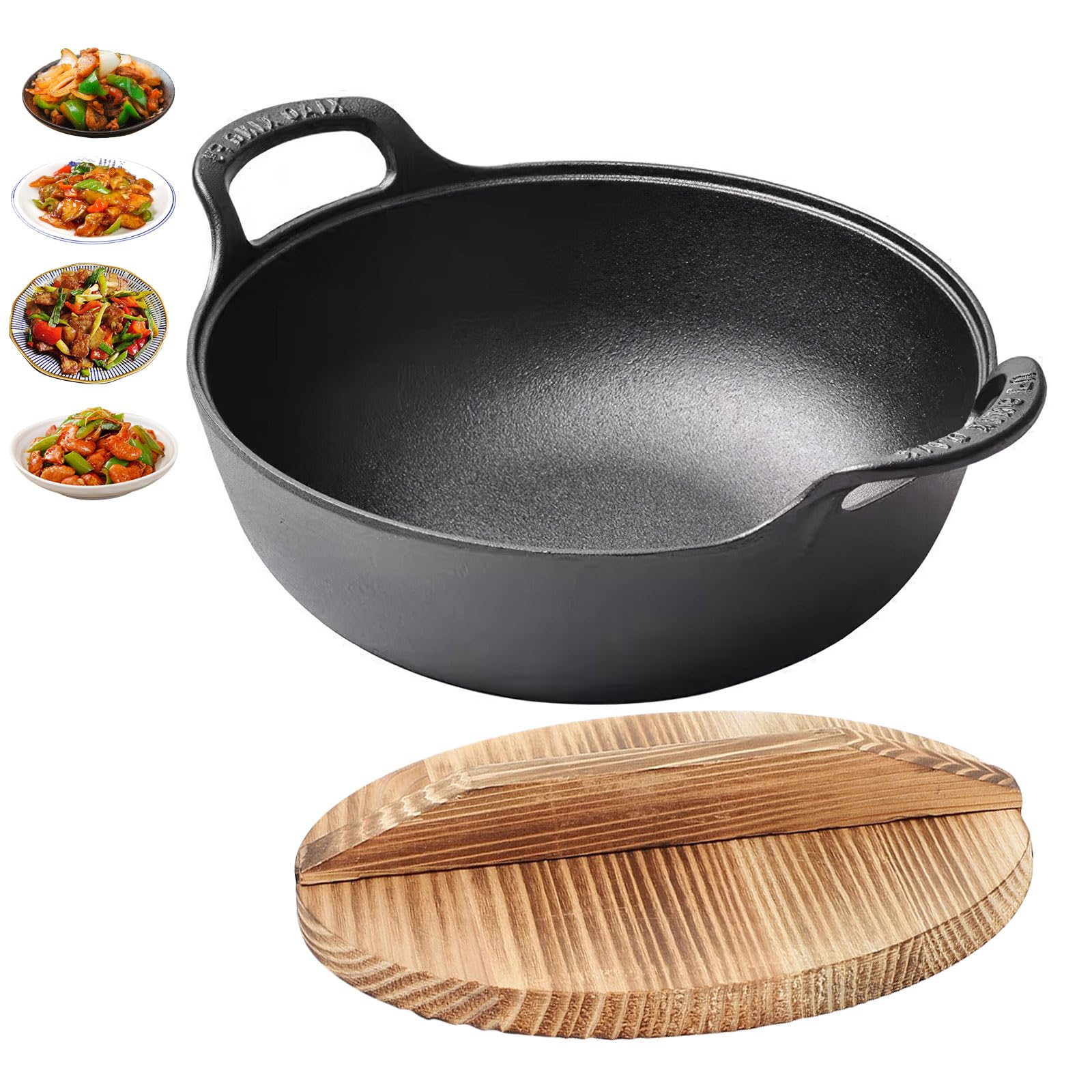Cast Iron Wok Pan with Lid 7.9"(20cm) – Small Non-Stick Stir Frying Pan, Deep Stir-Fry Pan, Traditional Chinese Cookware for Gas, Electric & Induction Hobs , High Heat Cooking –Durable & Easy to Clean