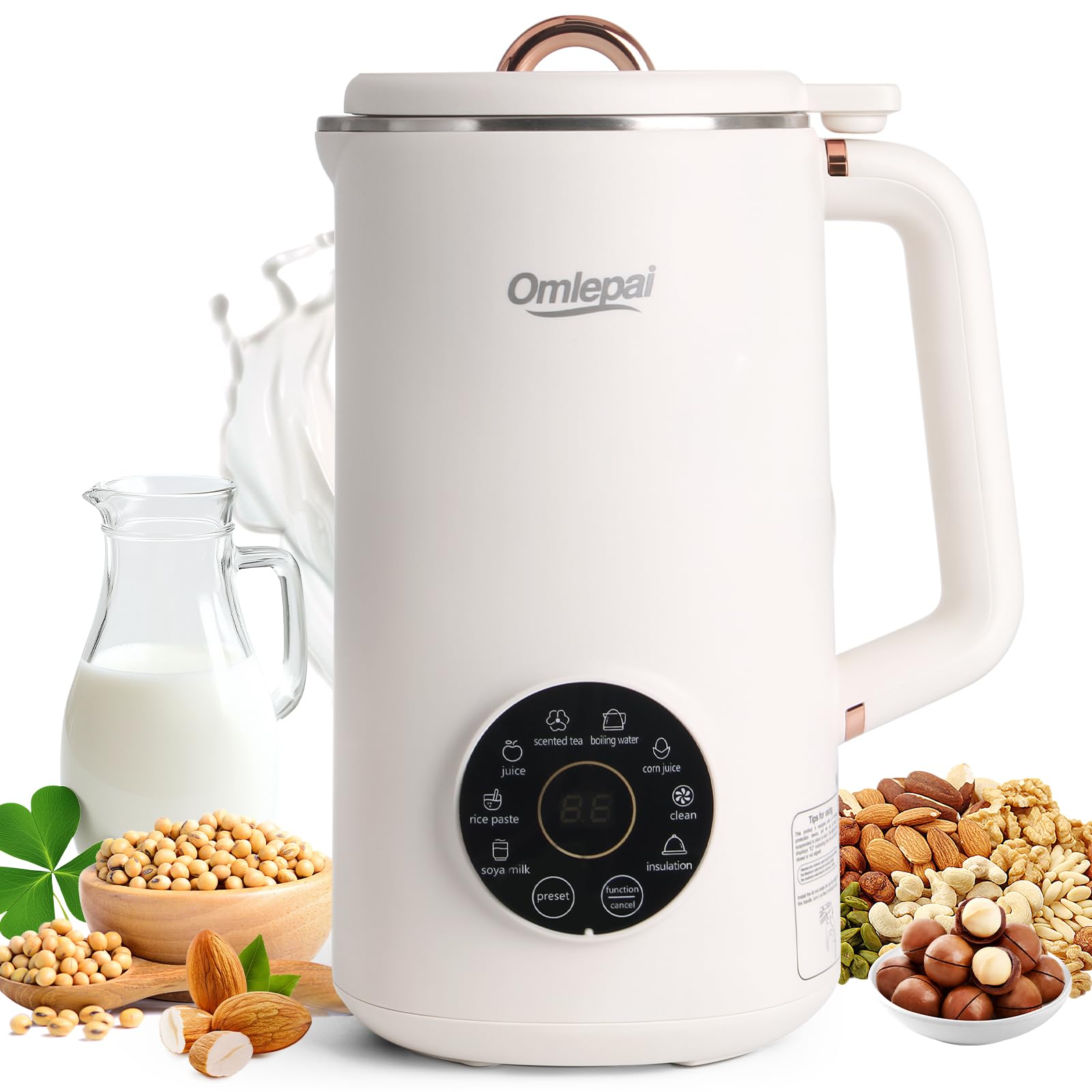 Nut Milk Maker Machine 35oz Automatic Nut Milk Maker, Soy Milk Maker & Plant-Based Milk Maker for Almond Milk, Oat Milk, Cashew Milk, Heating, 8 in1 Mode, 12H Delay Start, 6H Keep Warm, Self-Cleaning 35oz White